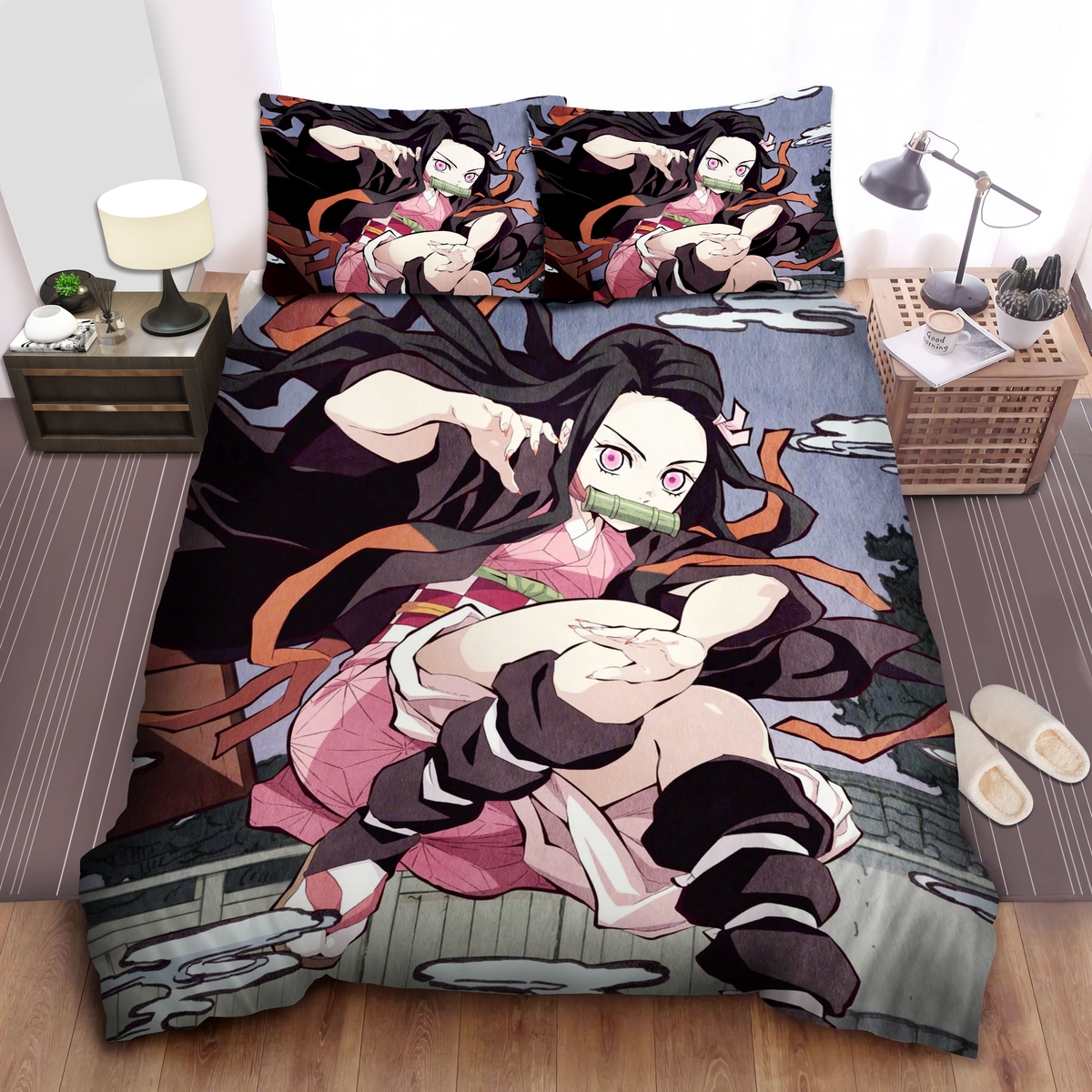 Demon Slayer Nezuko In Manga Art Bed Sheets Spread Duvet Cover Bedding Set - Unique Anime Apparel for Fans