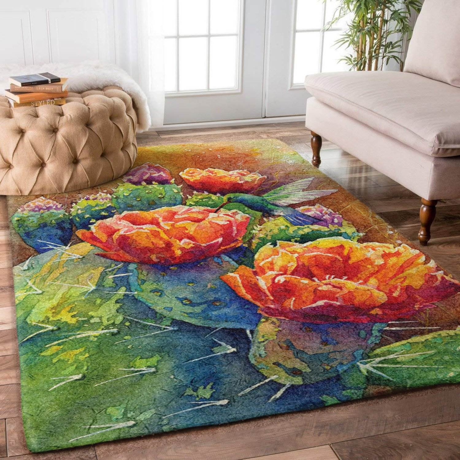 Desert Bloom Cactus And Hummingbird Limited Edition Rug - Unique Anime Apparel for Fans