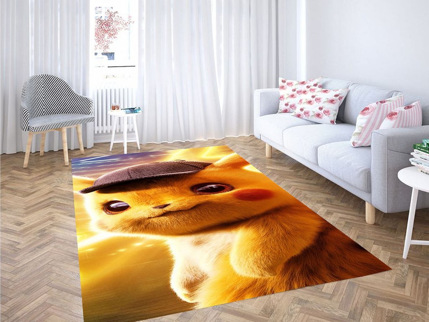 Detective Pikachu Wallpaper Living Room Modern Carpet Rug - Unique Anime Apparel for Fans