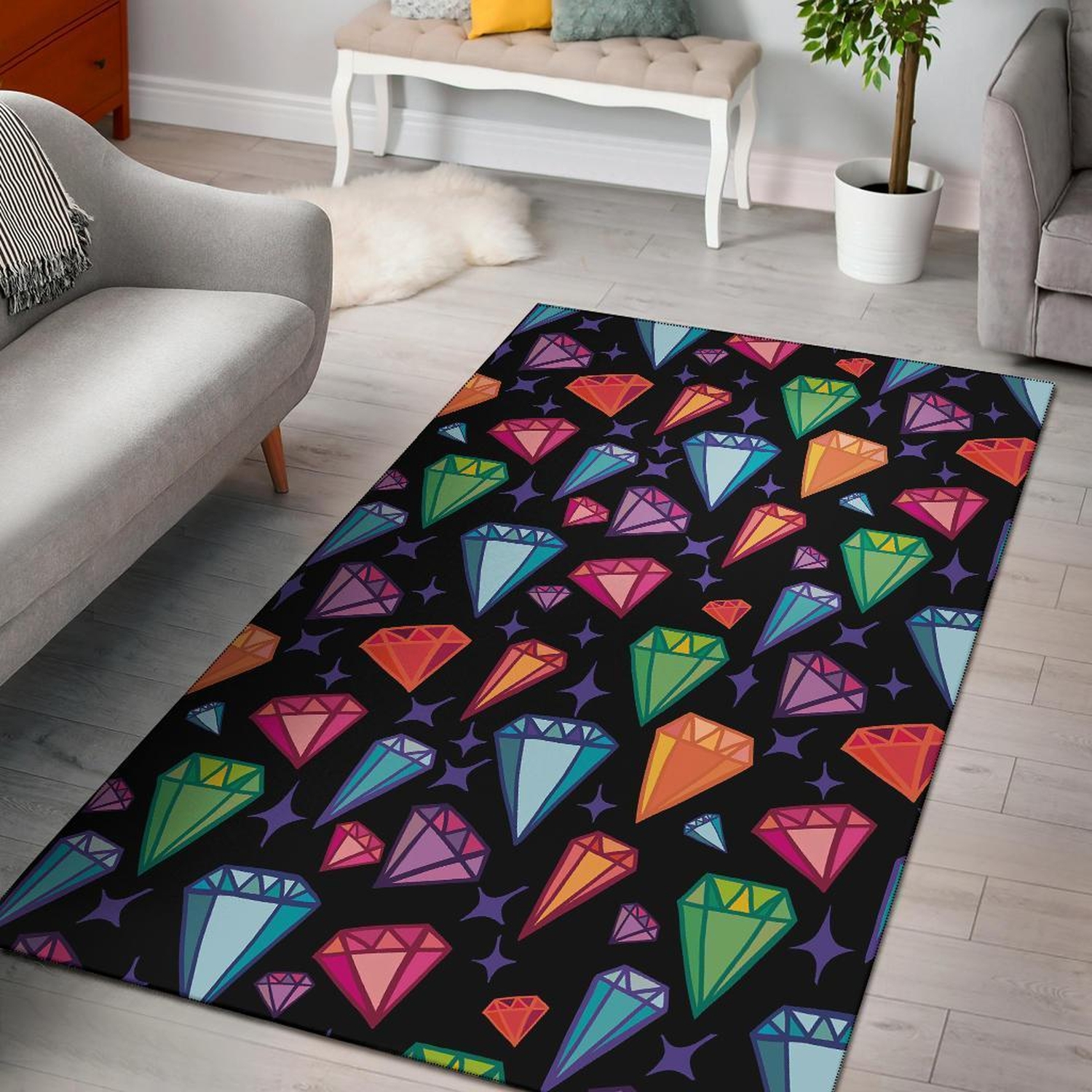 Diamond Colorful Print Pattern Area Limited Edition Rug - Unique Anime Apparel for Fans