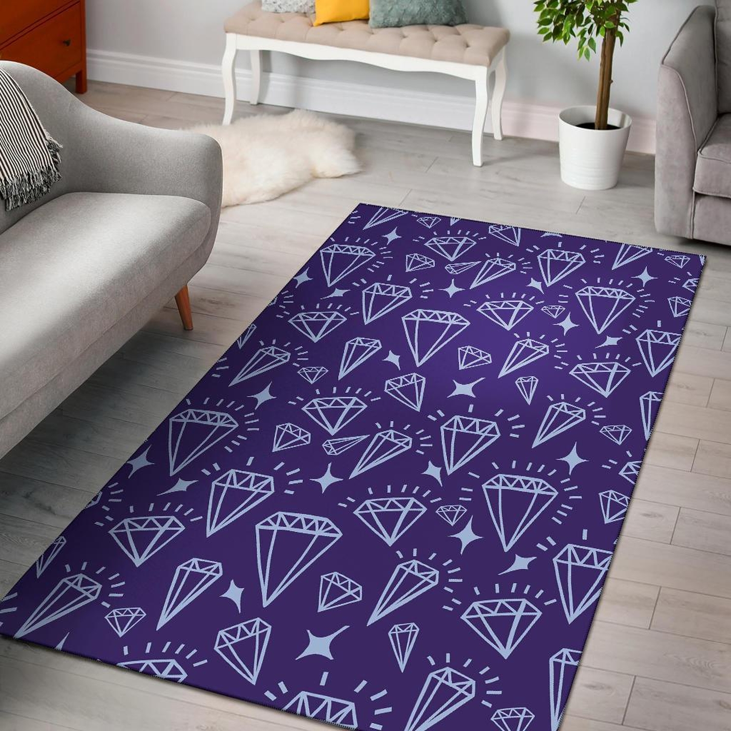 Diamond Purple Print Pattern Area Limited Edition Rug - Unique Anime Apparel for Fans