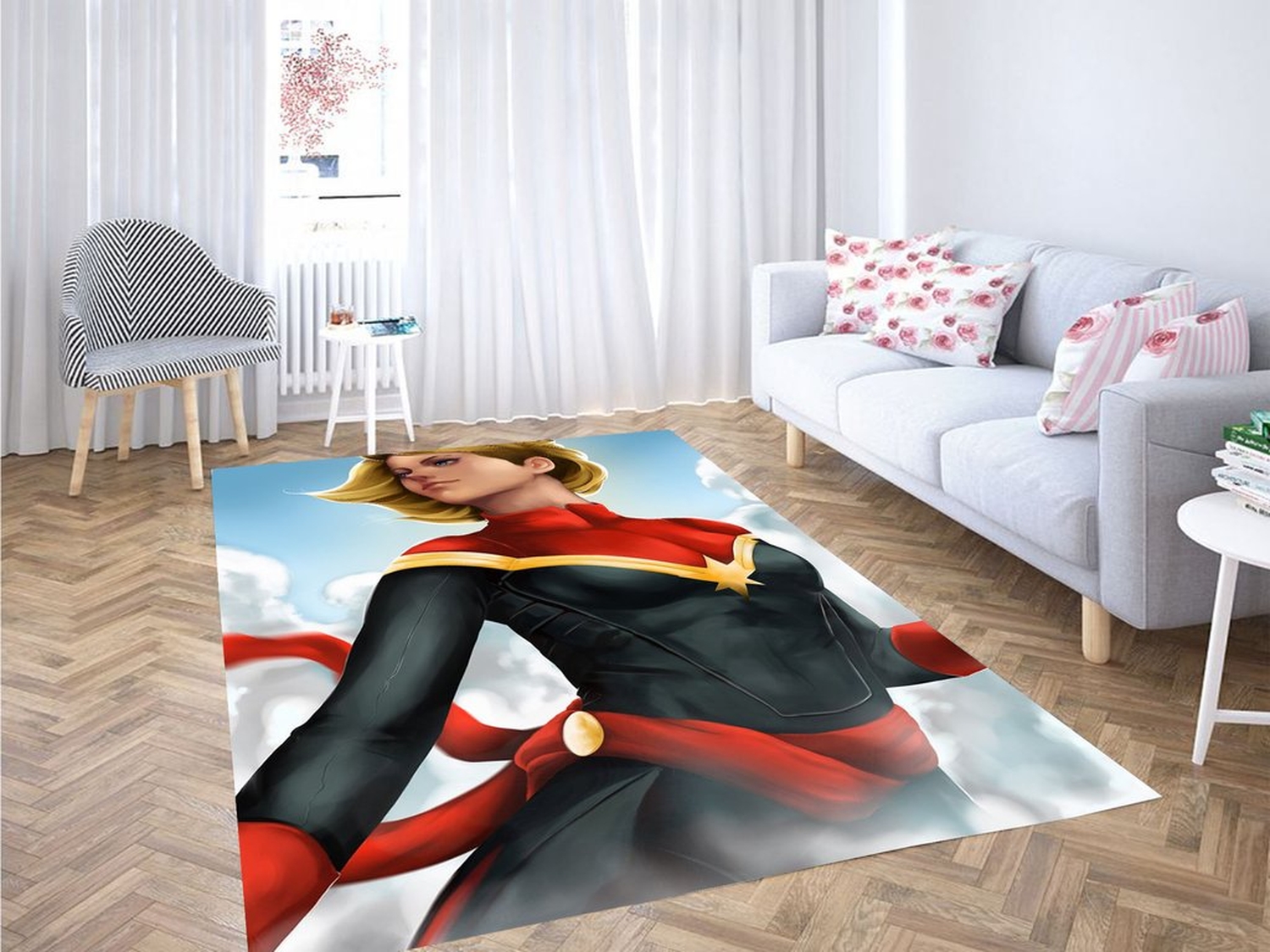 Digital Painting Captain Marvel Living Room Modern Carpet Rug - Unique Anime Apparel for Fans