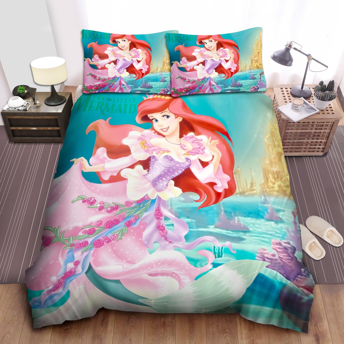 Disney Princess Ariel With A Roses Dress Bed Sheet Spread Duvet Cover Bedding Set - Unique Anime Apparel for Fans