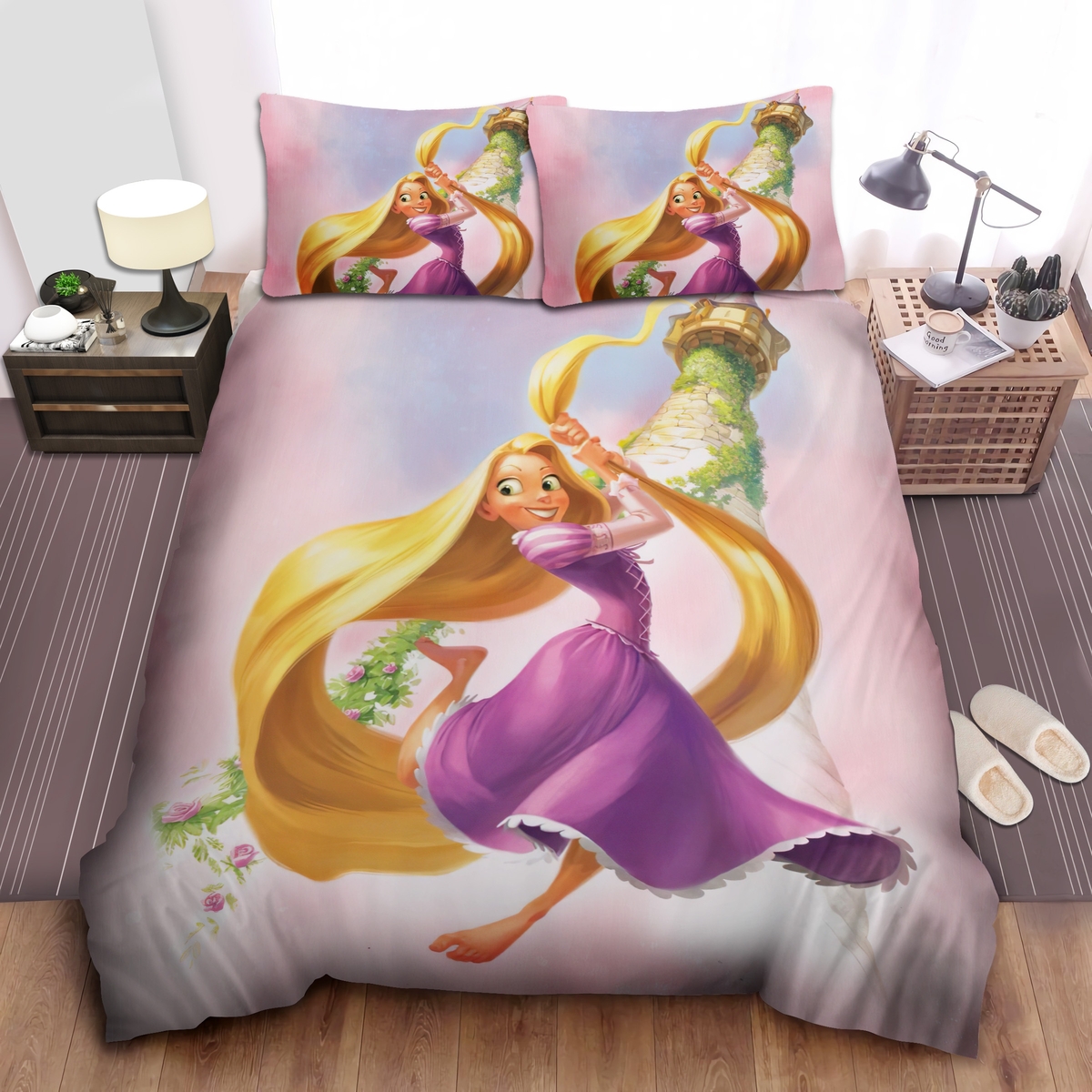 Disney Princess Rapunzel Escaping The Tower Bed Sheet Spread Duvet Cover Bedding Set - Unique Anime Apparel for Fans