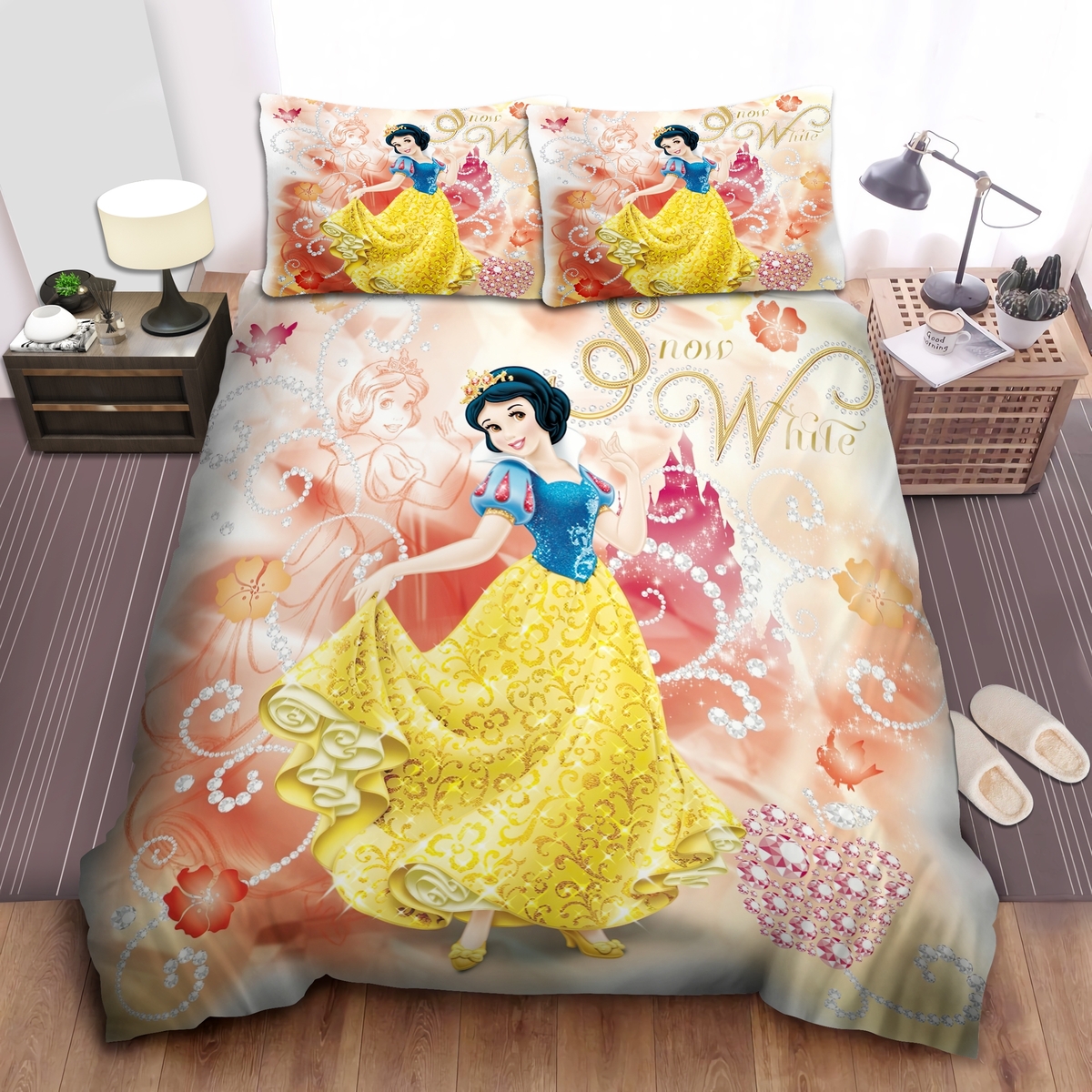 Disney Princess Snow White & Sparkle Jewelry Bed Sheet Spread Duvet Cover Bedding Set - Unique Anime Apparel for Fans
