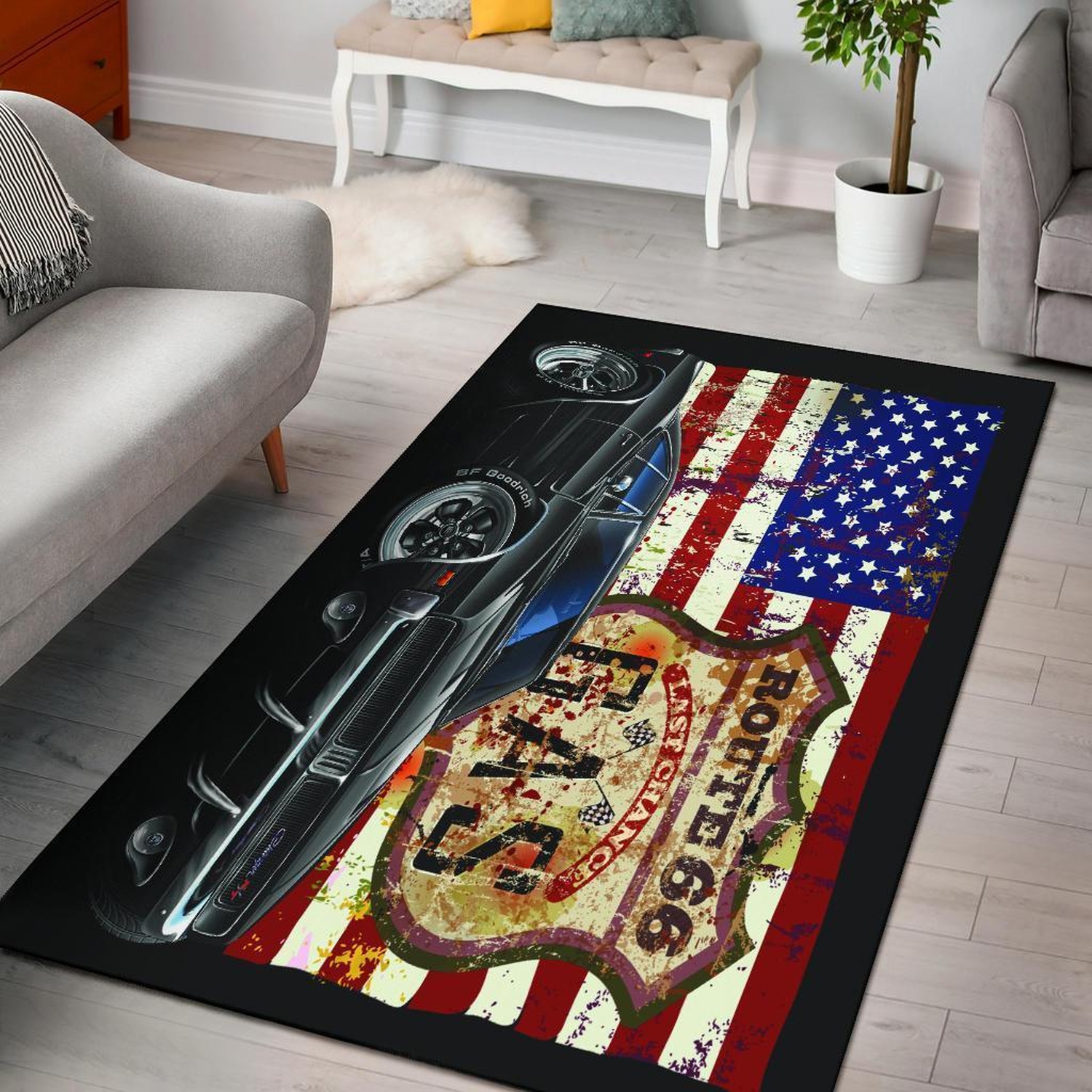 Dodge Charger American Flag Area Rug - Unique Anime Apparel for Fans