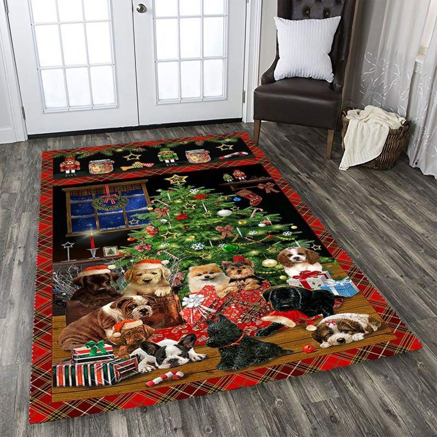 Dog Family Christmas Rectangle Limited Edition Rug - Unique Anime Apparel for Fans