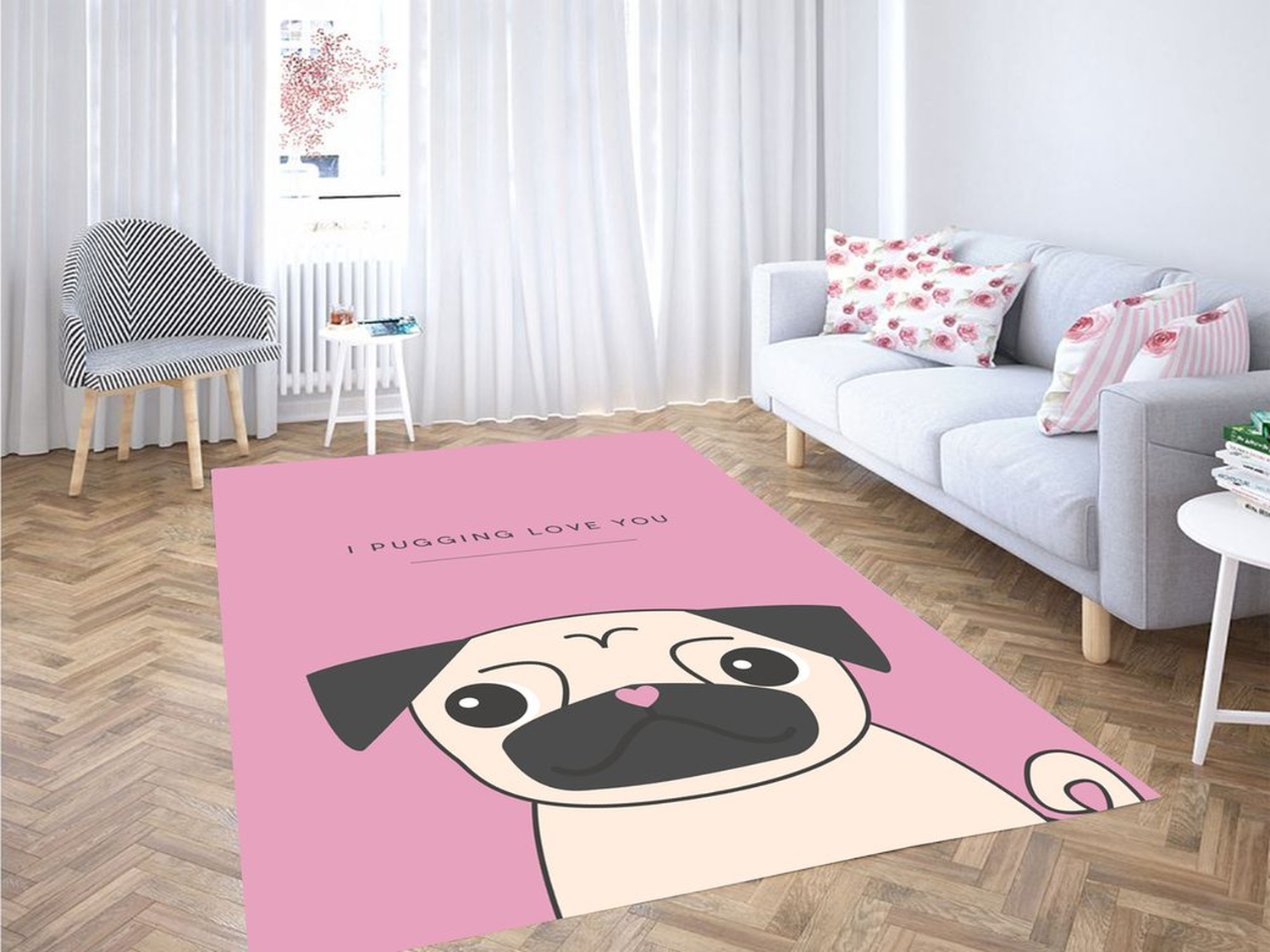 Dog I Pugging Love You Living Room Modern Carpet Rug - Unique Anime Apparel for Fans