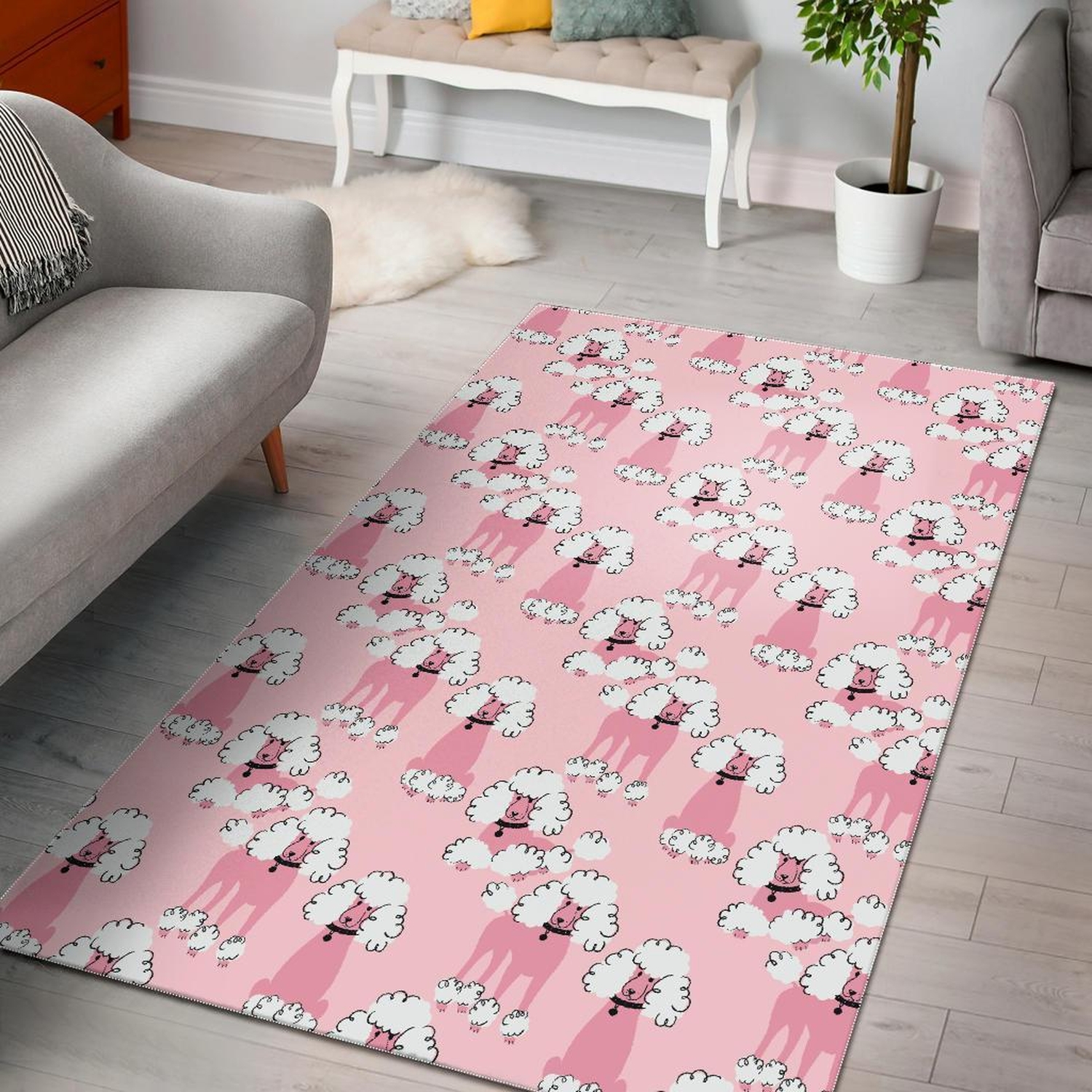 Dog Poodle Print Pattern Area Limited Edition Rug - Unique Anime Apparel for Fans
