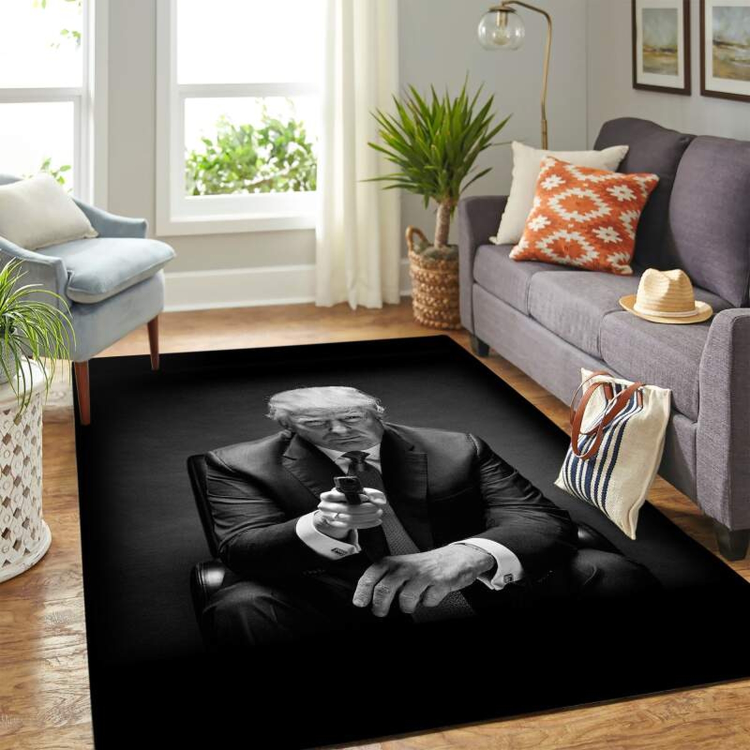 Donal Trump With Gun Carpet Floor Area Rug - Unique Anime Apparel for Fans