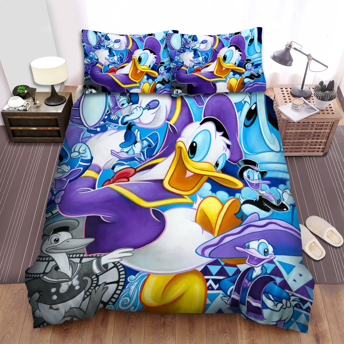 Donald Duck Designs Through Times Bed Sheets Spread Comforter Duvet Cover Bedding Set - Unique Anime Apparel for Fans