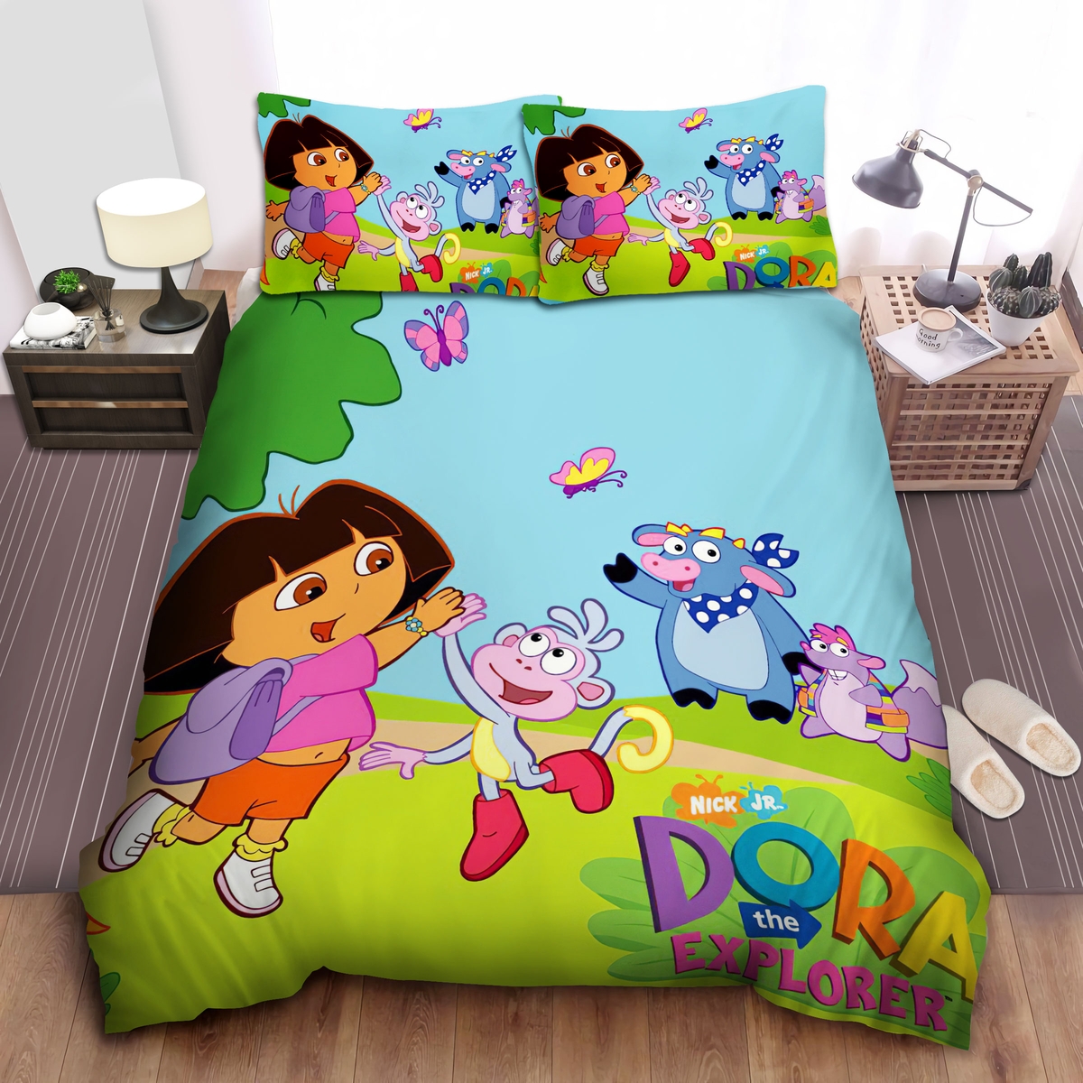 Dora The Explorer With Animal Friends Bed Sheets Spread Duvet Cover Bedding Set - Unique Anime Apparel for Fans
