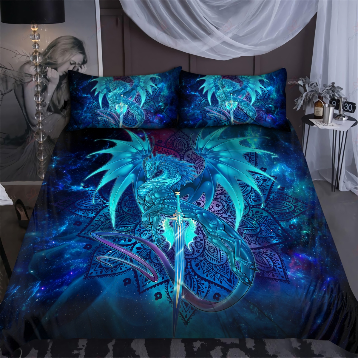 Dragon Galaxy Mandala Art 3d Bed Sheets Spread Duvet Cover Bedding Set - Unique Anime Apparel for Fans