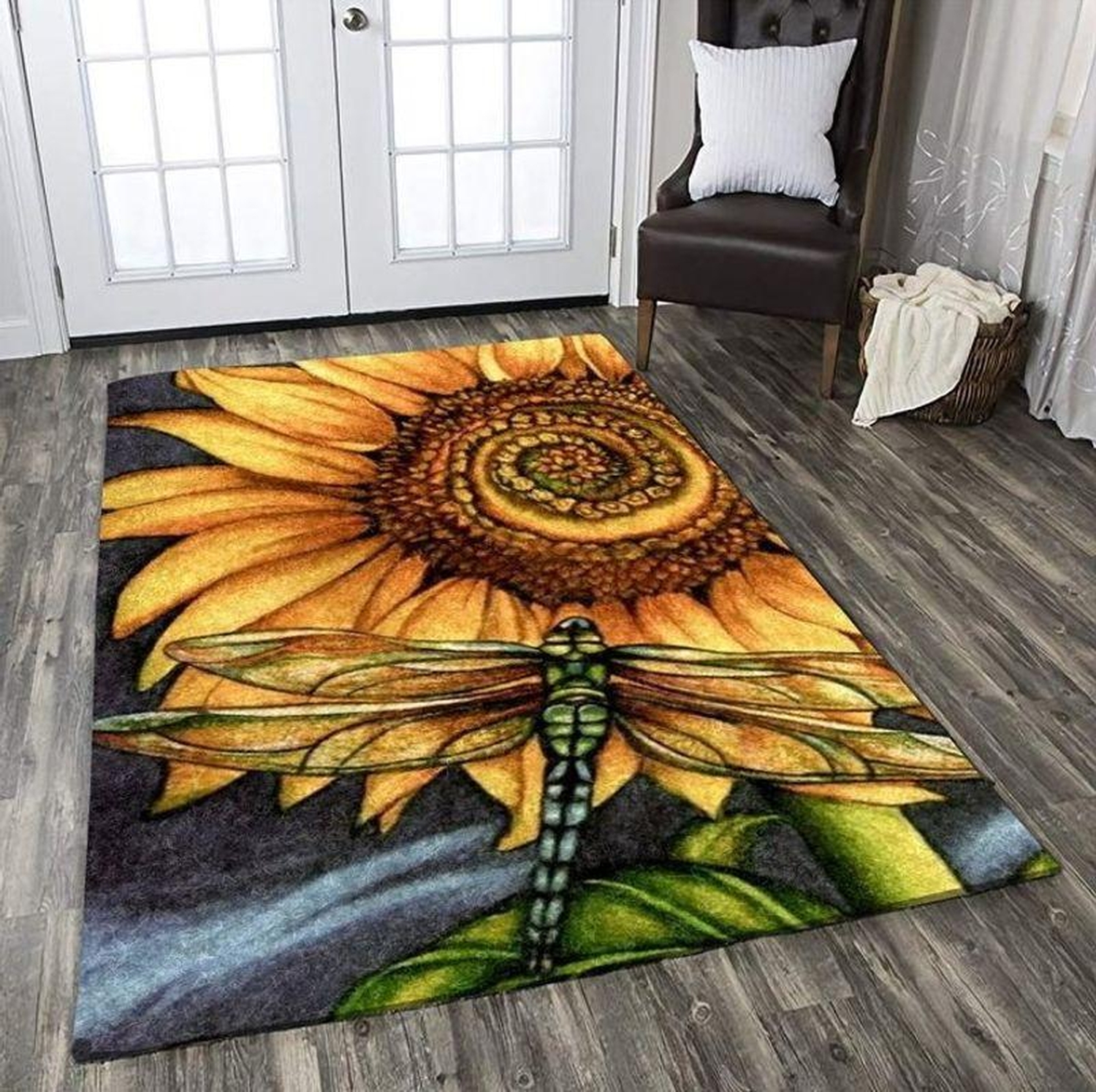 Dragonfly Sunflower Rectangle Limited Edition Rug - Unique Anime Apparel for Fans