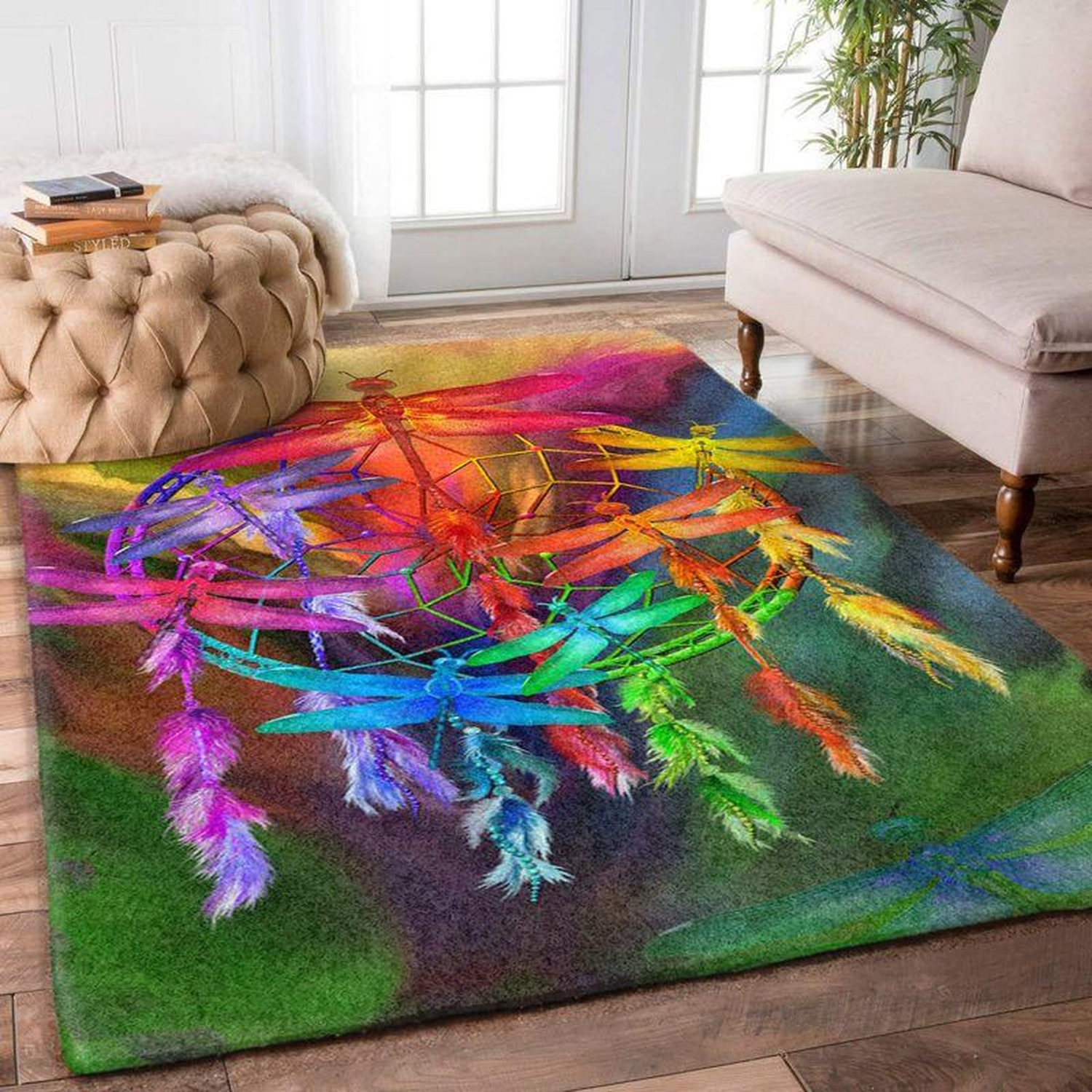Dreamcatcher Dragonfly Rectangle Limited Edition Rug - Unique Anime Apparel for Fans