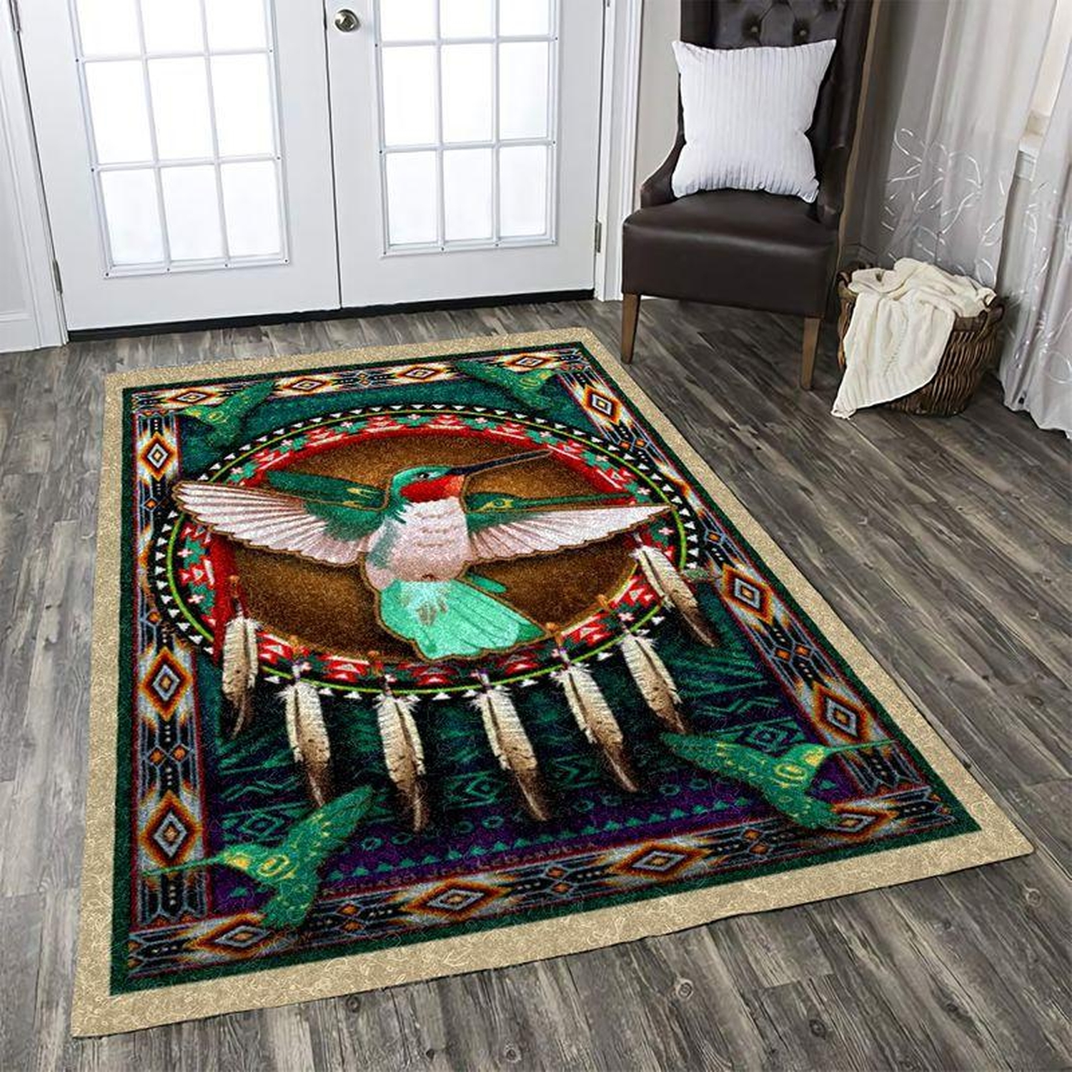 Dreamcatcher Hummingbird Rectangle Limited Edition Rug - Unique Anime Apparel for Fans