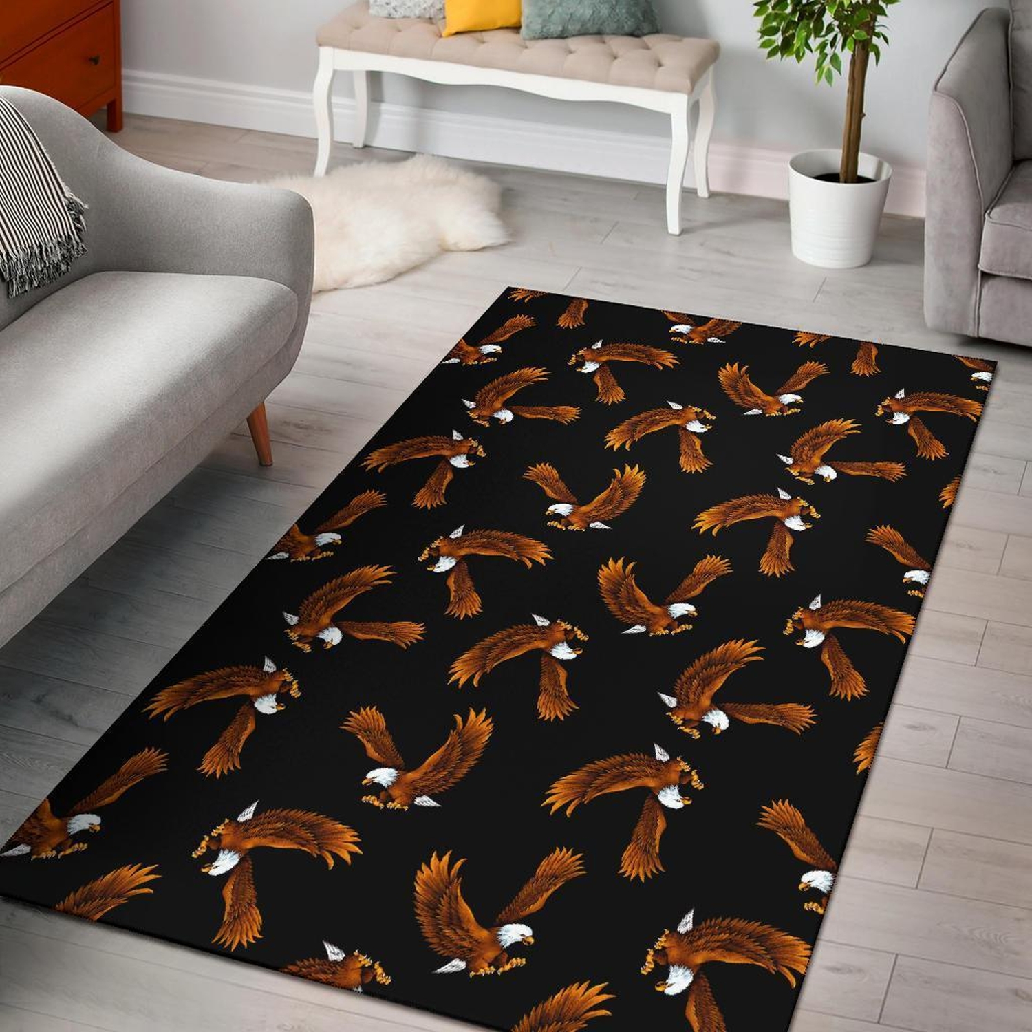 Eagle Black Pattern Print Area Limited Edition Rug - Unique Anime Apparel for Fans