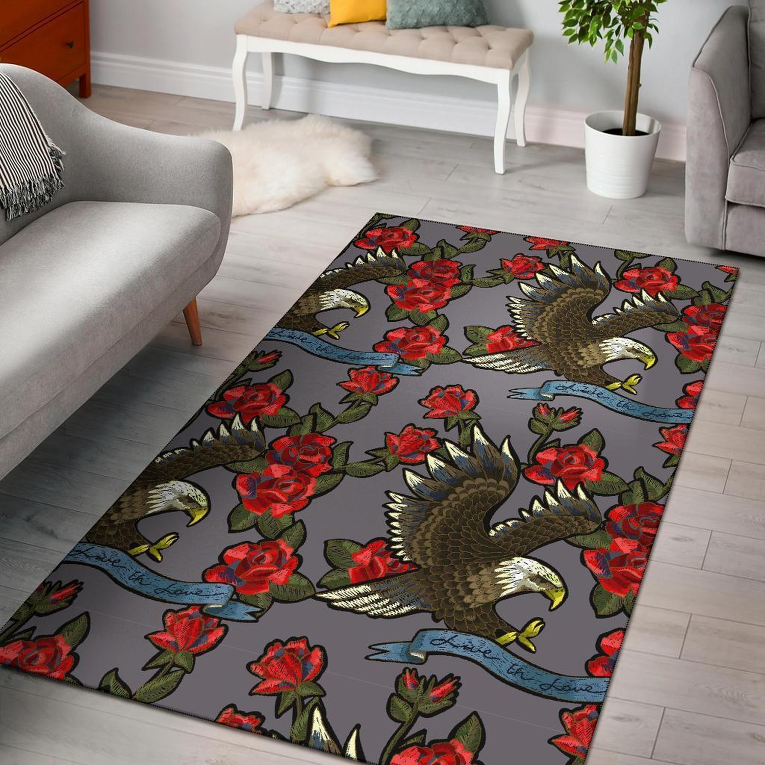Eagle Rose Pattern Print Area Limited Edition Rug - Unique Anime Apparel for Fans