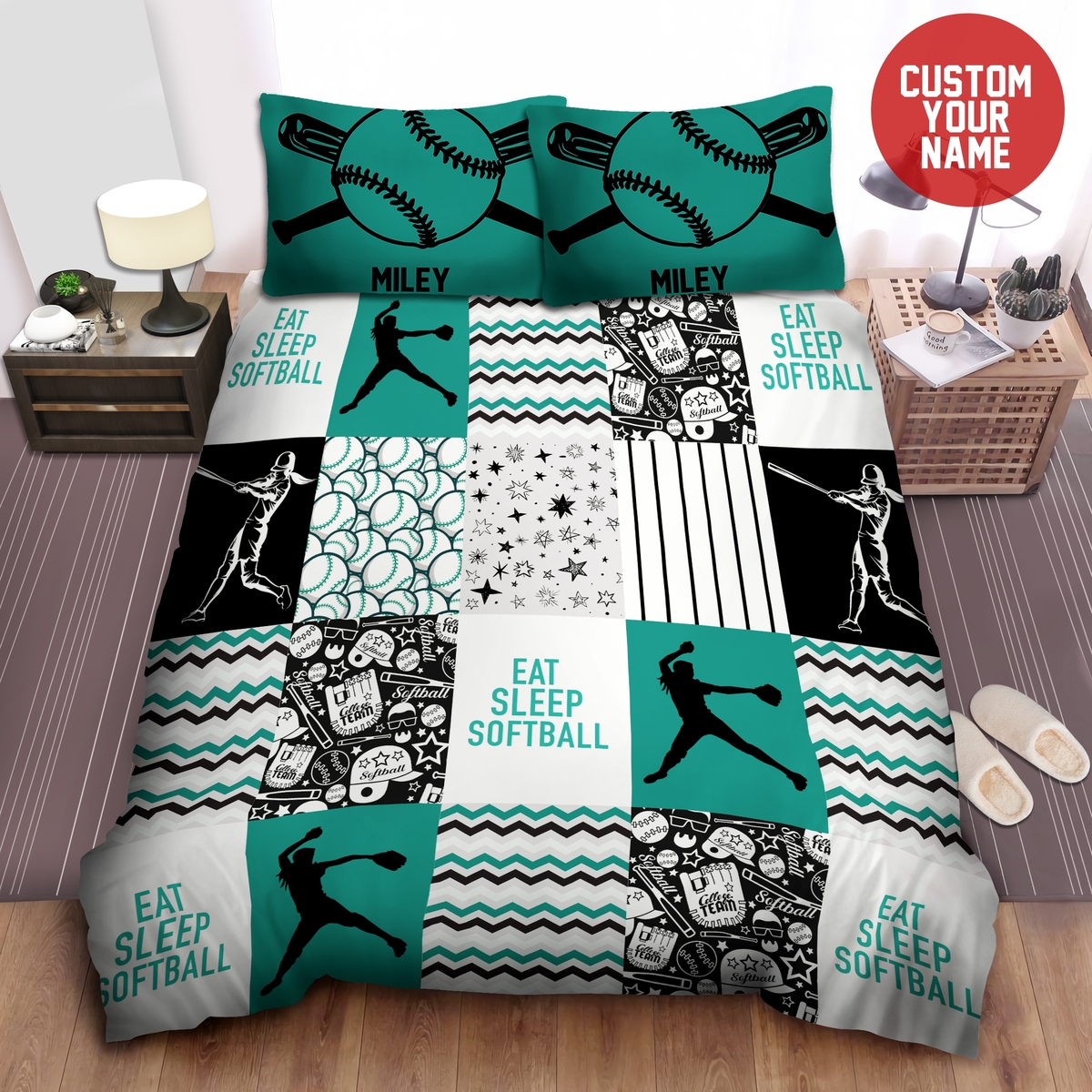 Eat Sleep Softball Duvet Cover And Pillow Cases Bedding Set Personalized Custom Name Bedroom Sets - Unique Anime Apparel for Fans