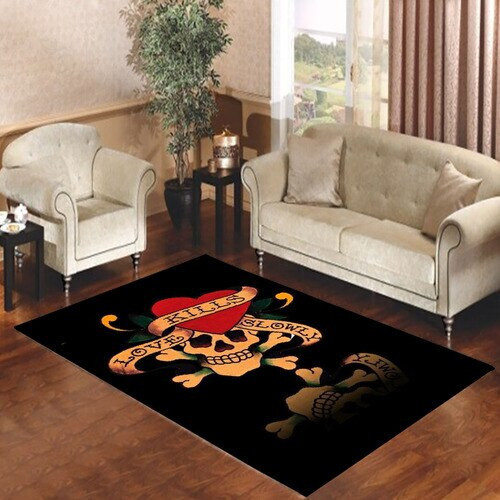 Ed Hardy Love Kills Slowly Black Rectangle Rug Decor Area Rugs For Living Room Bedroom Kitchen Rugs Home Carpet Flooring TTG012951