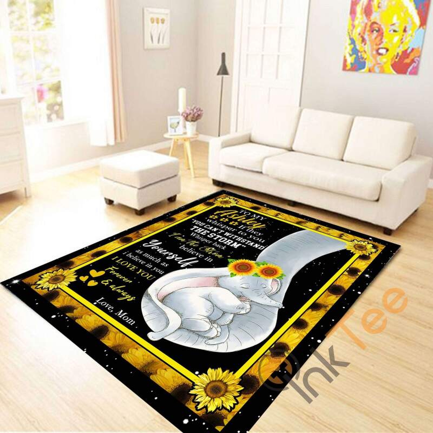 Elephant I Love You Forever And Always Sayings Letter From Mom Sunflower Bedroom Living Room Rug - Unique Anime Apparel for Fans