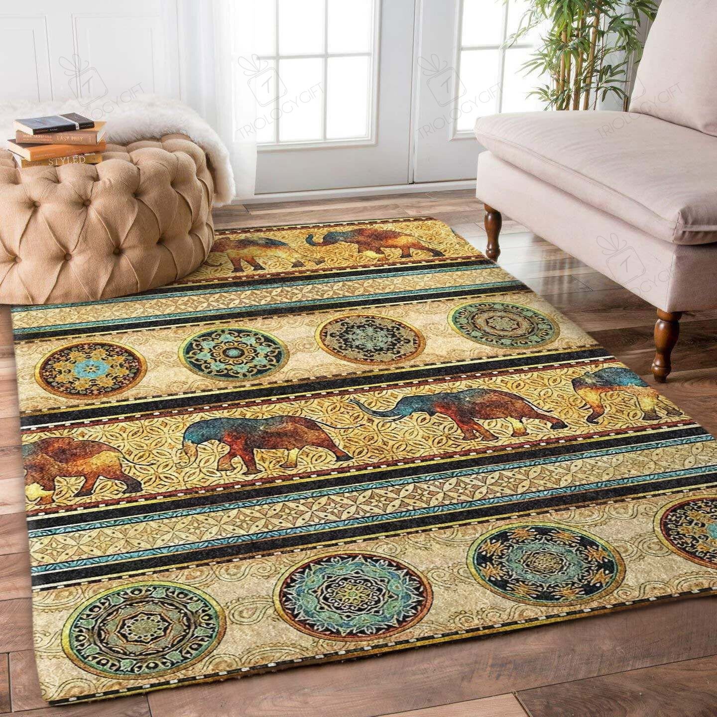 Elephant Mandala Rectangle Rug Decor Area Rugs For Living Room Bedroom Kitchen Rugs Home Carpet Flooring TTG013032