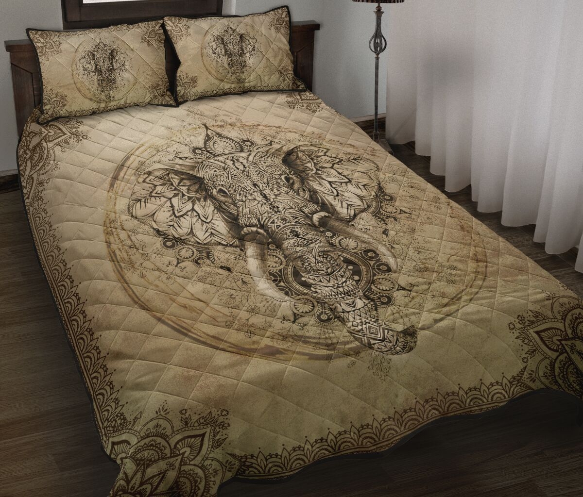Elephant Mandala Style Quilt Bedding Set - Unique Anime Apparel for Fans