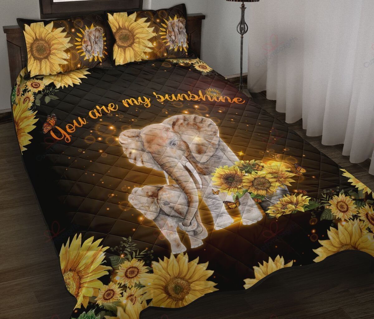 Elephant Sunflower You Are My Sunshine Quilt Bedding Set - Unique Anime Apparel for Fans