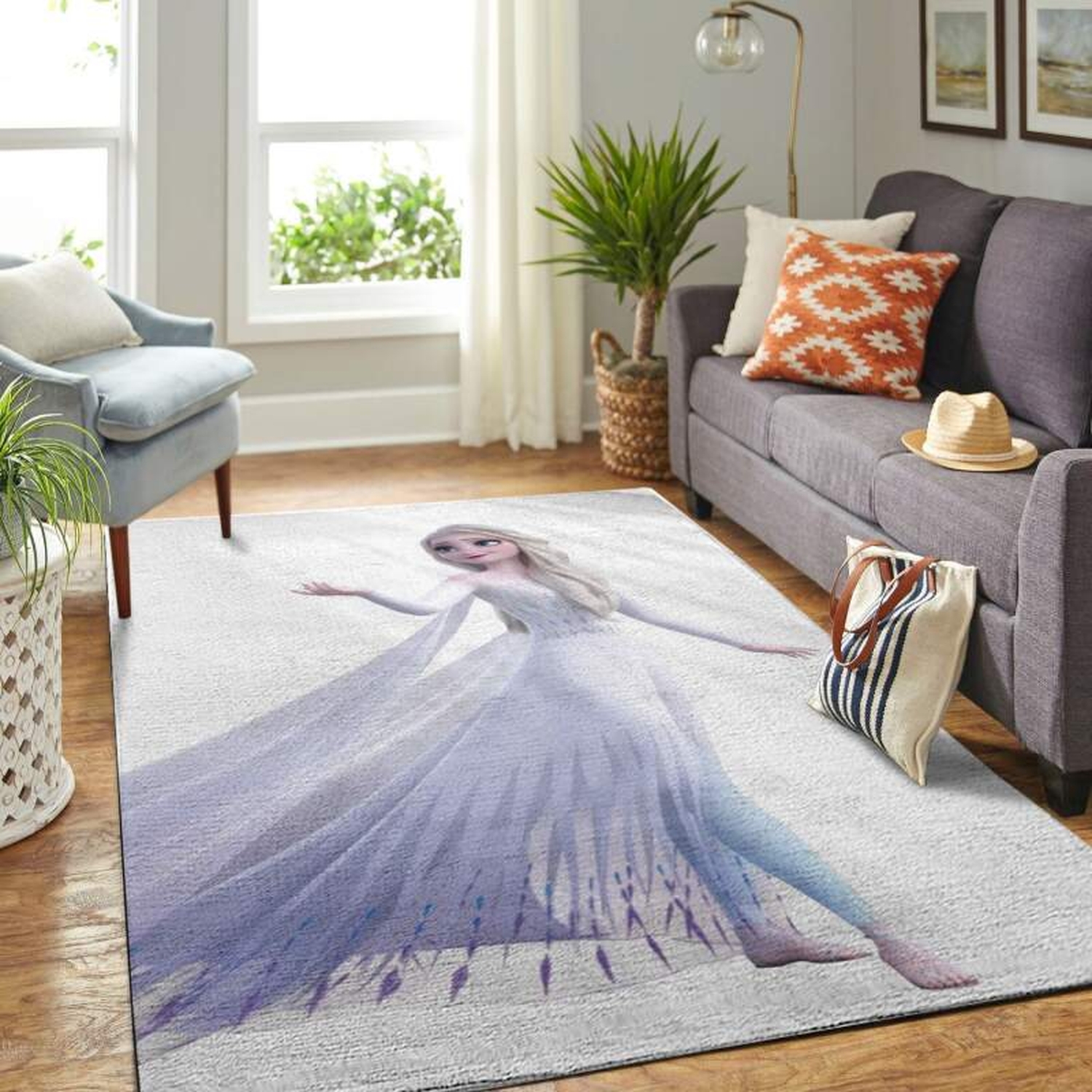 Elsa Frozen In White Dress Living Room Area Rug - Unique Anime Apparel for Fans