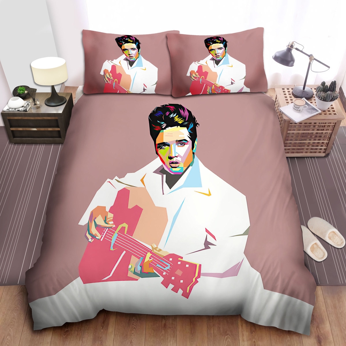 Elvis Presley And Guitar In Pop Art Portrait Bed Sheets Spread Duvet Cover Bedding Set - Unique Anime Apparel for Fans