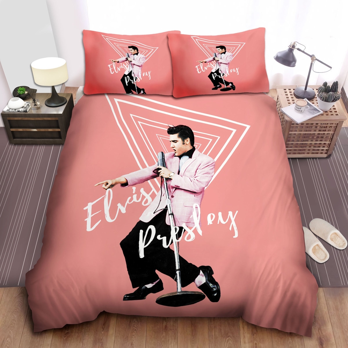 Elvis Presley Performing In Pink Theme Bed Sheets Spread Duvet Cover Bedding Set - Unique Anime Apparel for Fans
