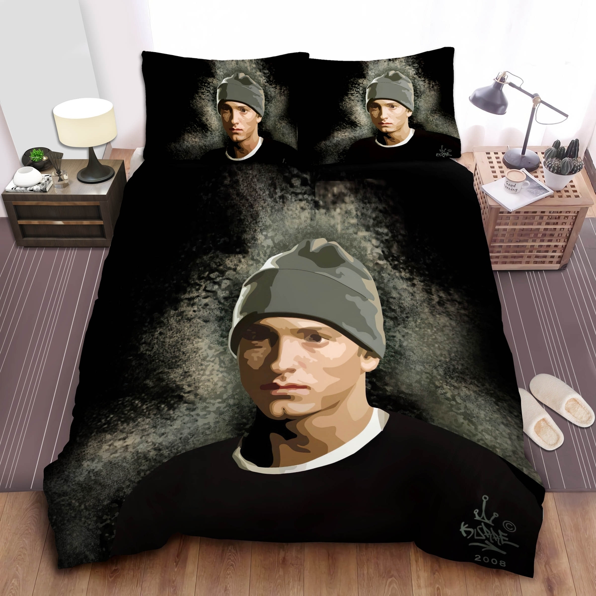 Eminem Digital Portrait Illustration Bed Sheets Spread Duvet Cover Bedding Set - Unique Anime Apparel for Fans