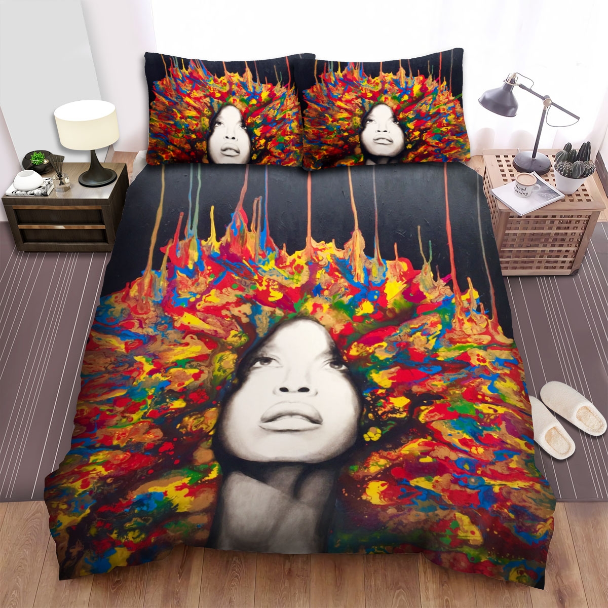 Erykah Badu Multicolour Hair Art Bed Sheets Spread Duvet Cover Bedding Set - Unique Anime Apparel for Fans