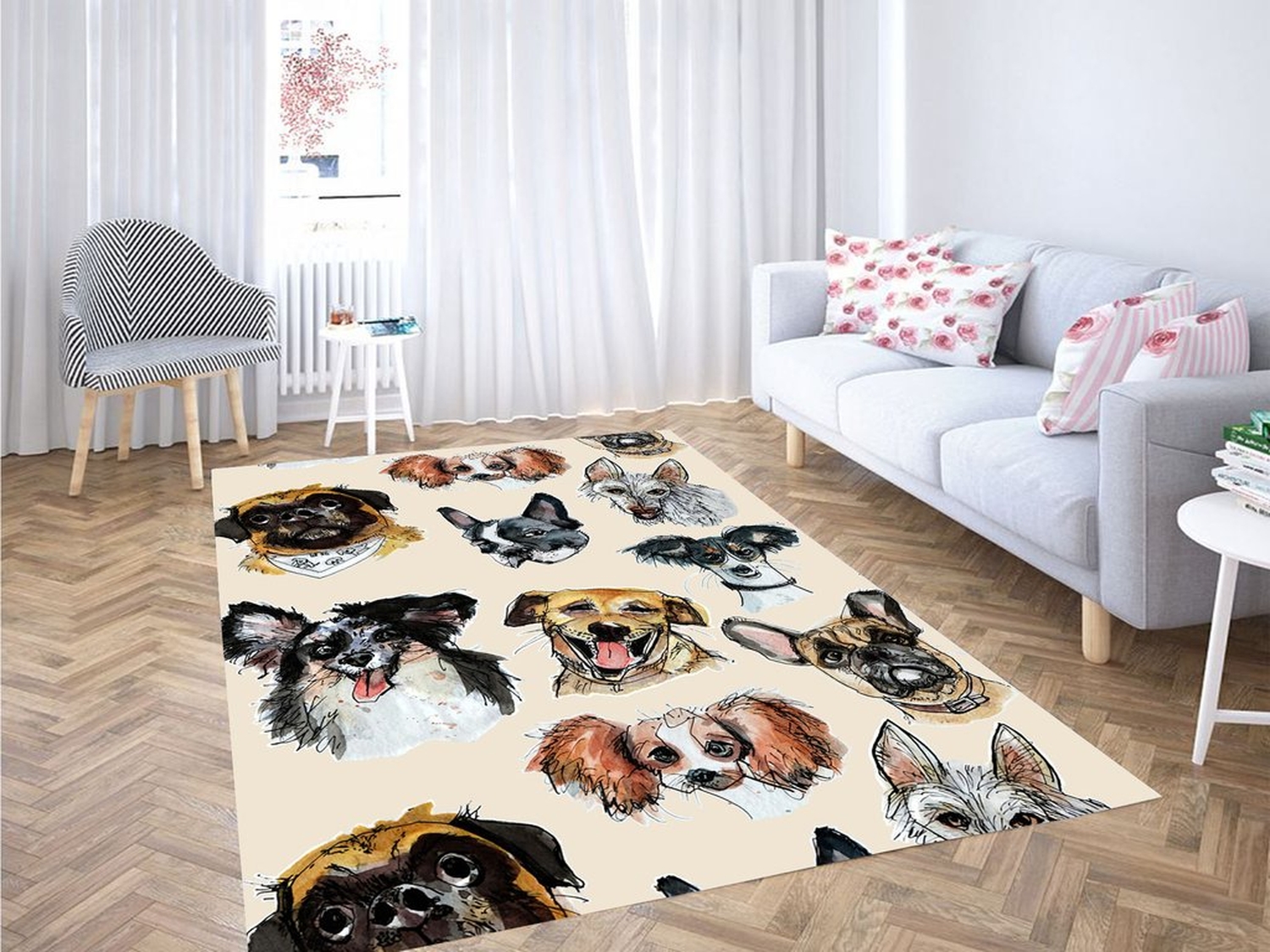 Face Of Dogs Living Room Modern Carpet Rug - Unique Anime Apparel for Fans
