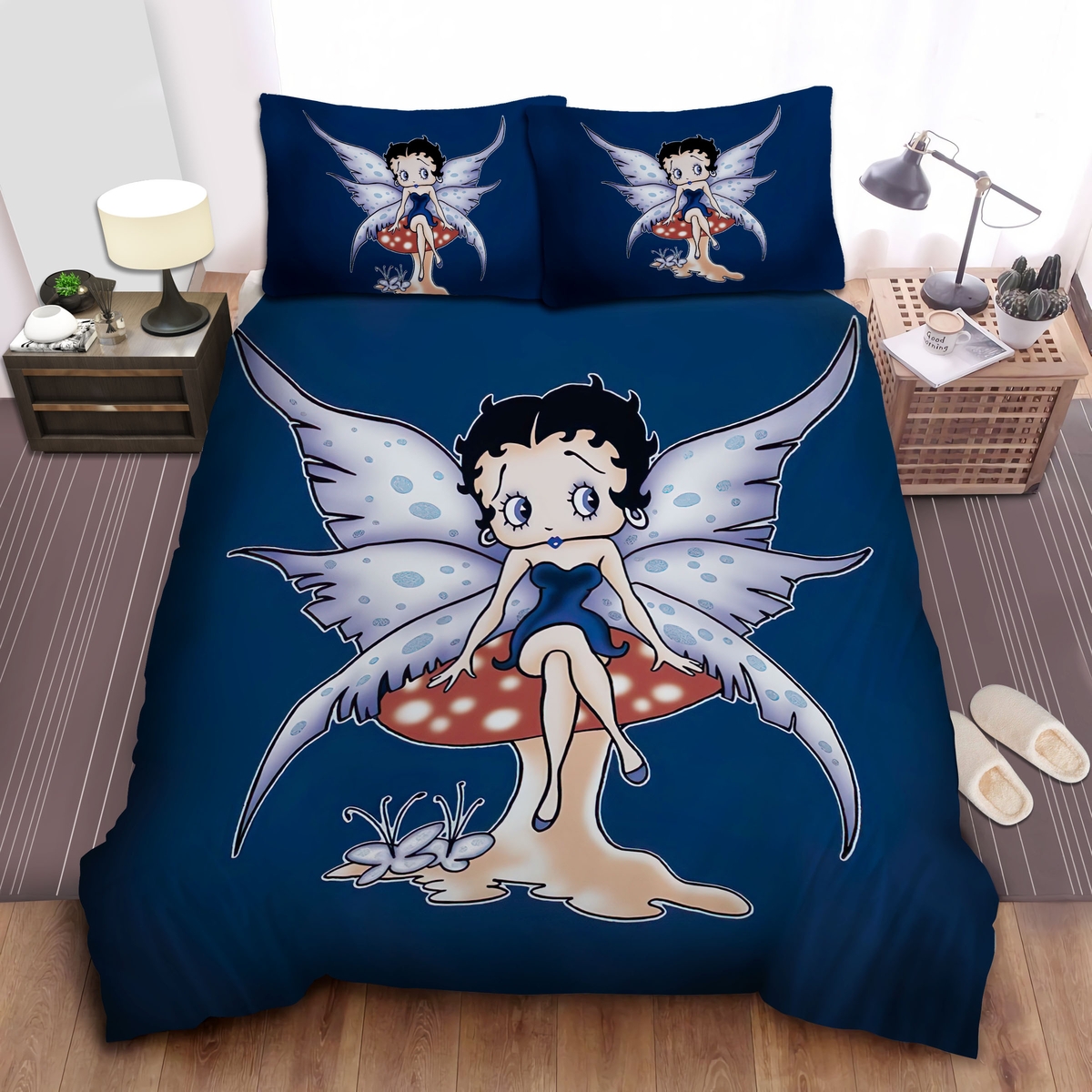 Fairy Betty Boop Sitting On Mushroom Bed Sheets Spread Duvet Cover Bedding Set - Unique Anime Apparel for Fans