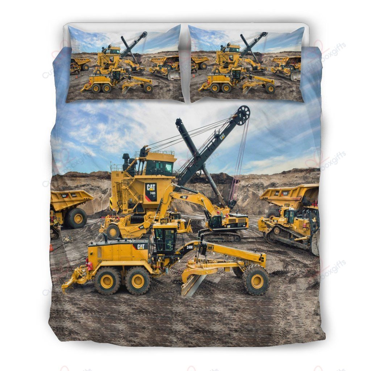 Family Of Heavy Equipment Bulldozer Bedding Set (Duvet Cover & Pillow Cases) - Unique Anime Apparel for Fans