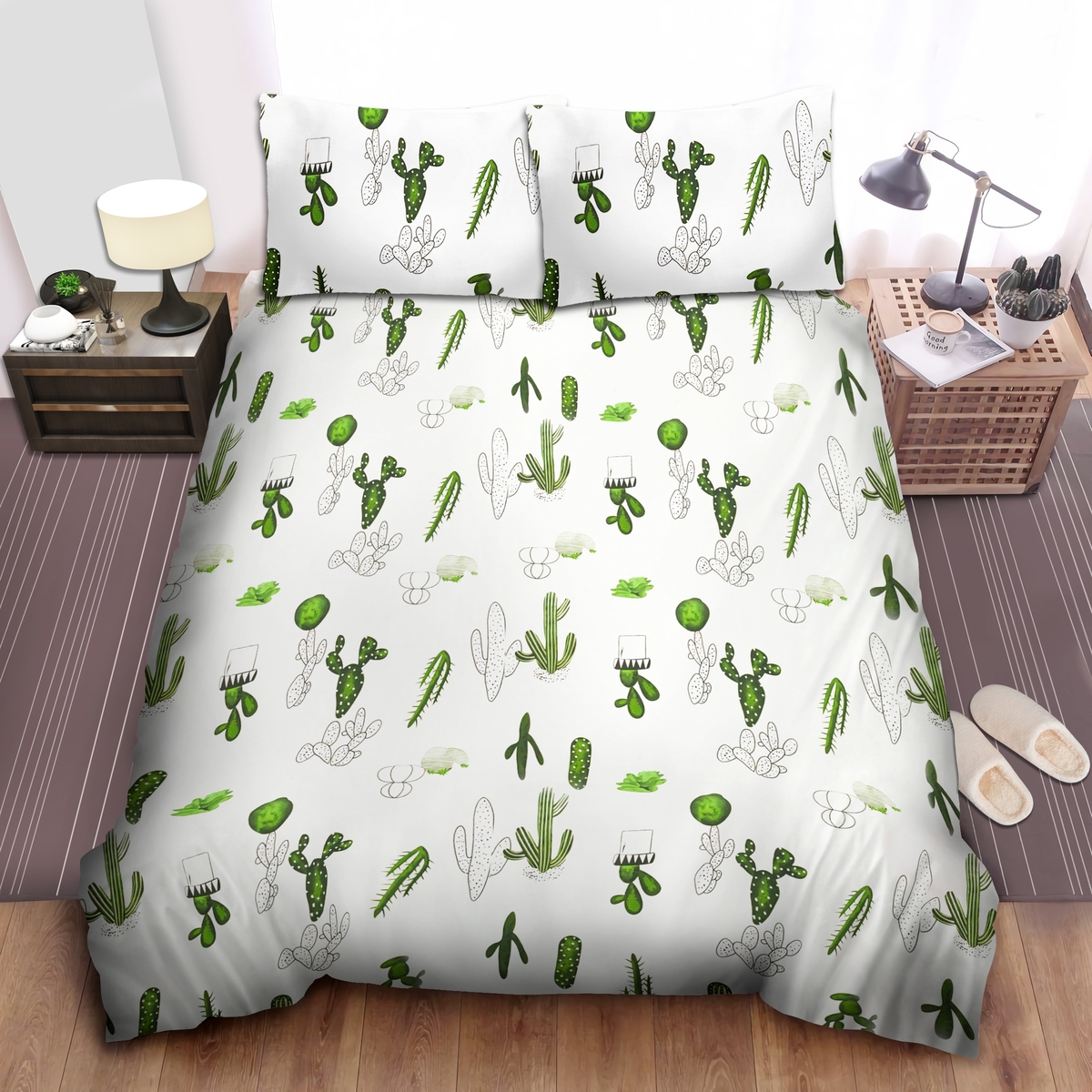 Farm Cactus Pettern Bedding Set (Duvet Cover & Pillow Cases) - Unique Anime Apparel for Fans
