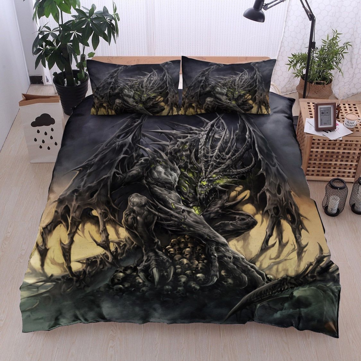 Ferocious Black Dragon Bed Sheets Spread Duvet Cover Bedding Set Perfect Gifts For Dragon Lover Gifts For Birthday Christmas Thanksgiving - Unique Anime Apparel for Fans