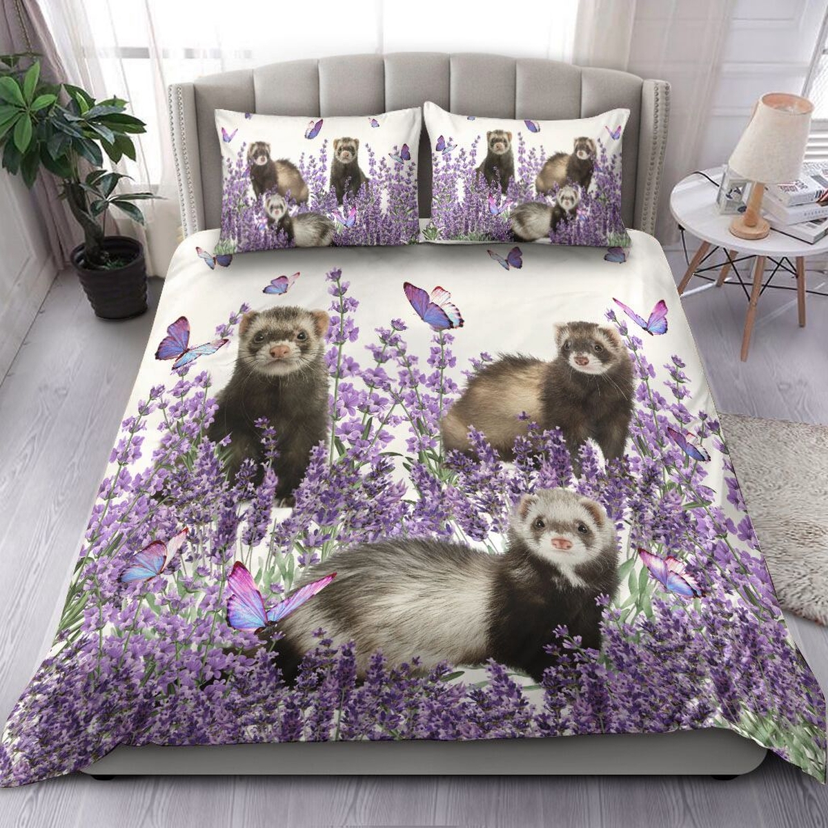 Ferret And Lavender Bed Sheets Bedspread Duvet Cover Bedding Set - Unique Anime Apparel for Fans