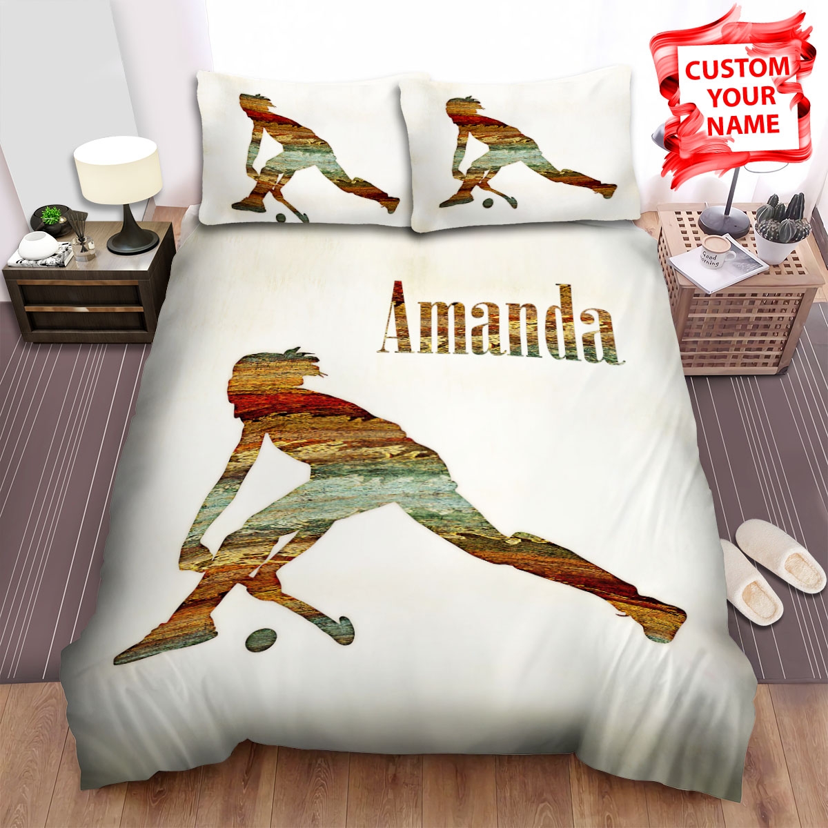 Field Hockey Female Player Illustration Bed Sheets Spread Duvet Cover Bedding Set - Unique Anime Apparel for Fans