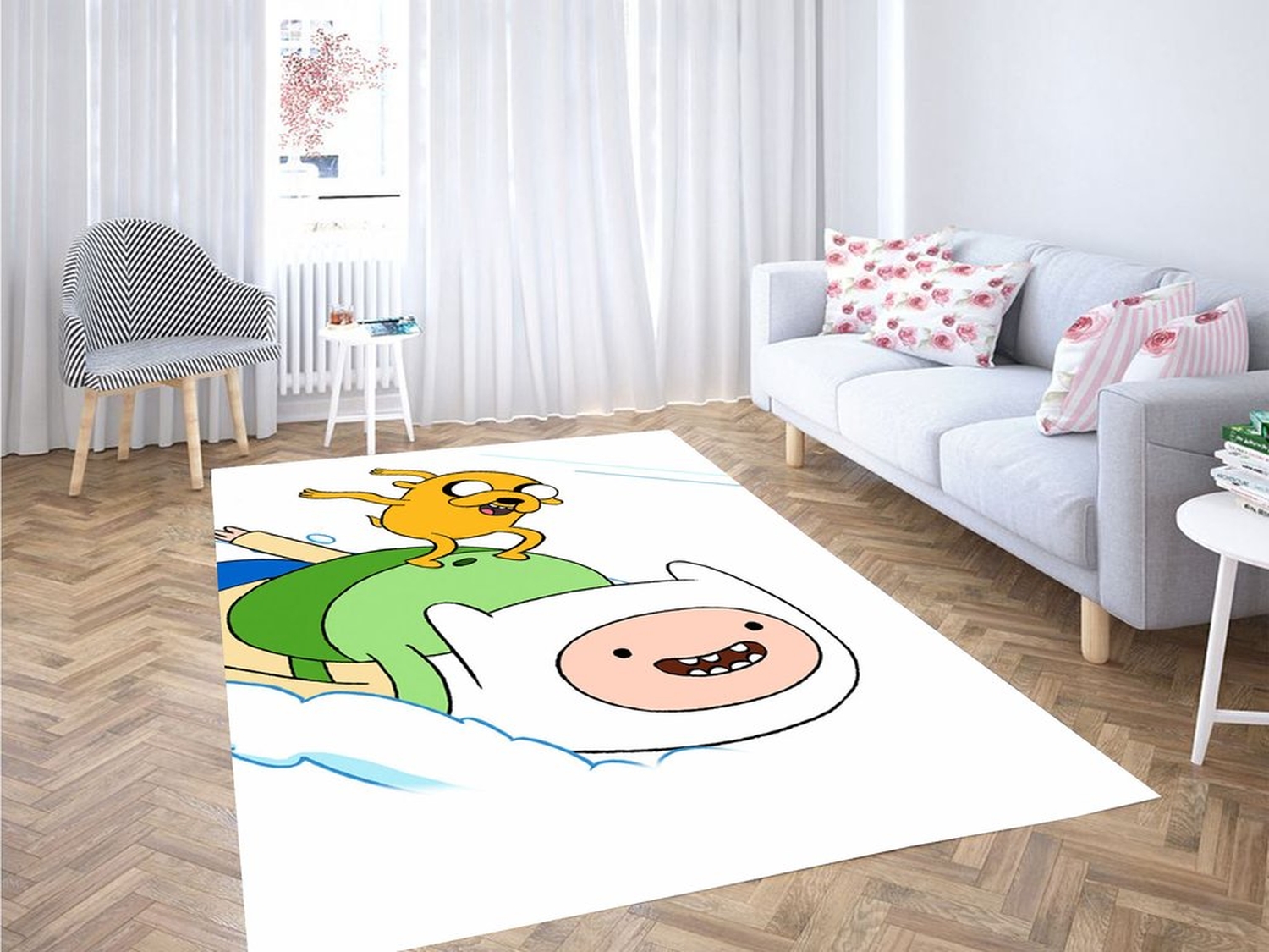 Finn And Jack Playing Living Room Modern Carpet Rug - Unique Anime Apparel for Fans