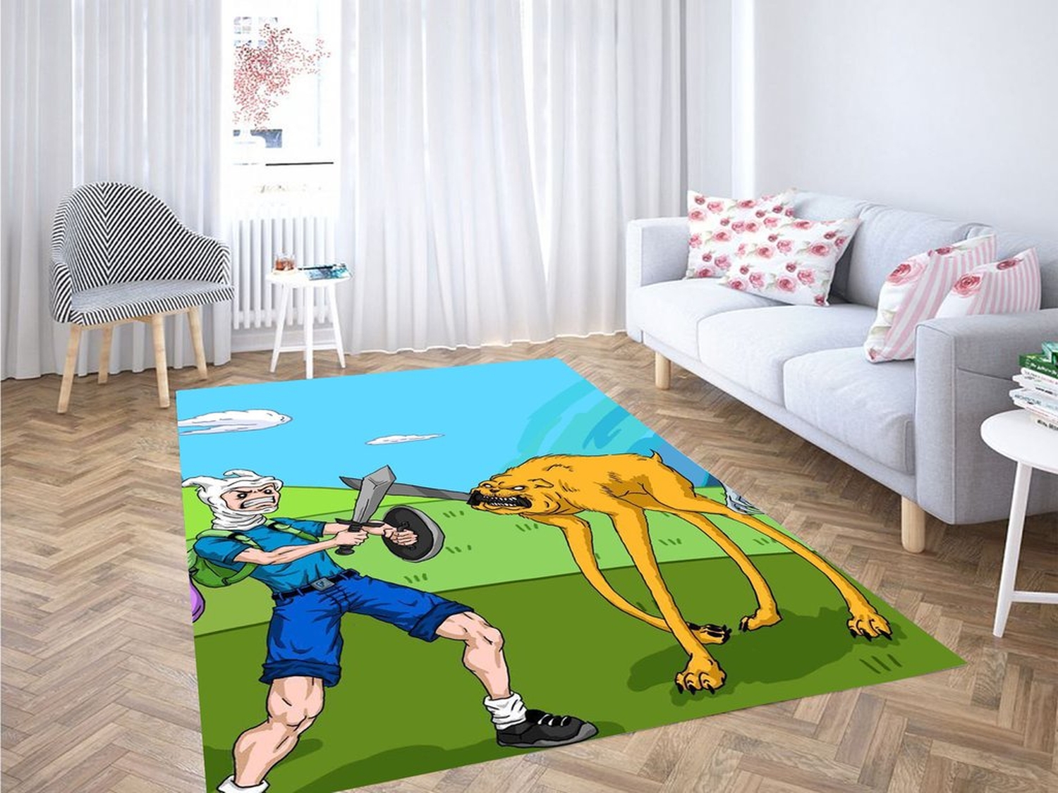 Finn With Sword Another Style Adventure Time Living Room Modern Carpet Rug - Unique Anime Apparel for Fans