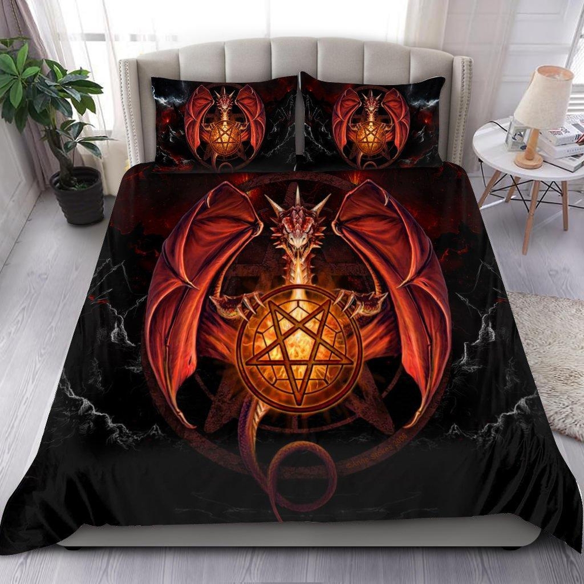 Fire Gothic Dragon Duvet Cover Bedding Set - Unique Anime Apparel for Fans