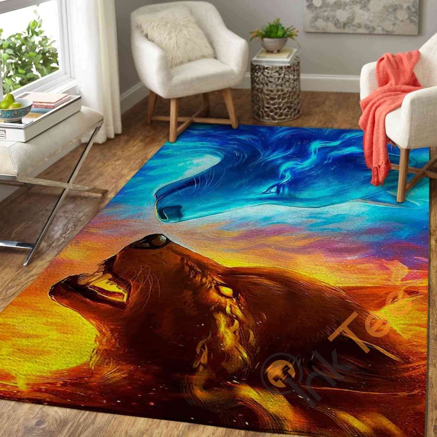 Fire Ice Wolf Area Rug - Unique Anime Apparel for Fans
