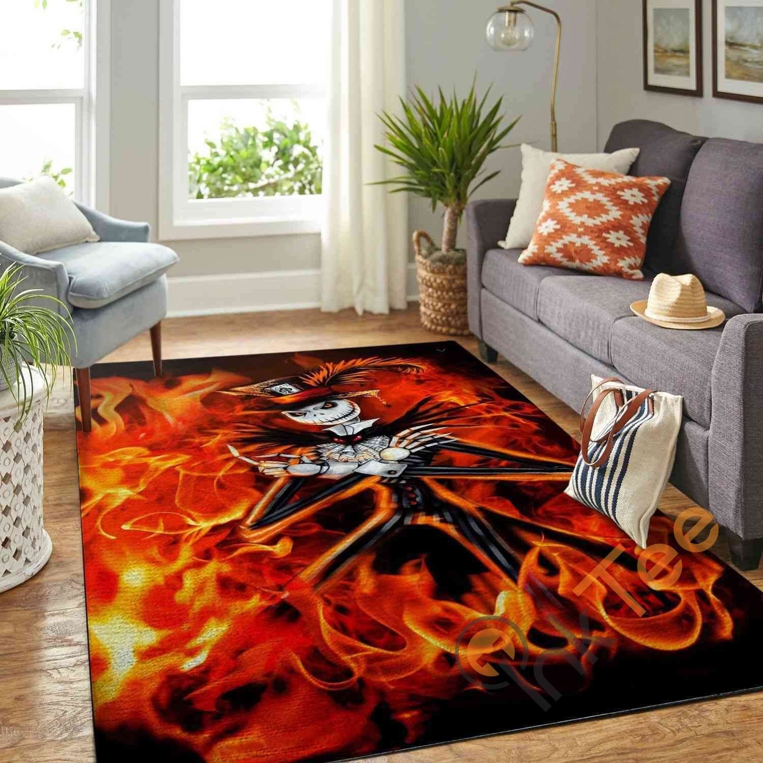 Fire Jack Skellington The Nightmare Before Christmas Halloween Area Rug - Unique Anime Apparel for Fans