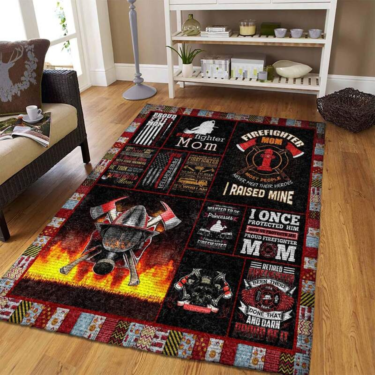 Firefighter Mom Rug - Unique Anime Apparel for Fans