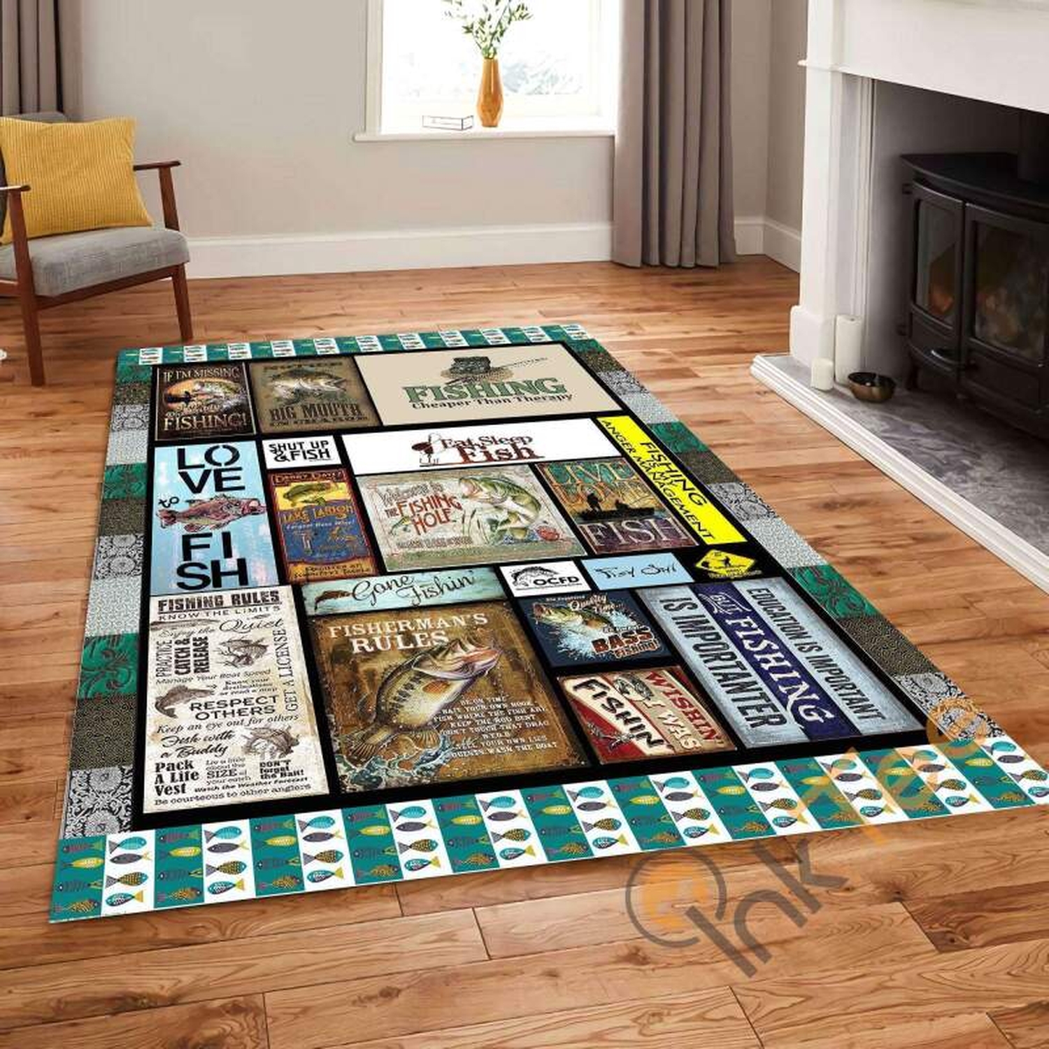 Fish Marine Love Protection Campaign Kitten Bedroom Family Home Decor Rug - Unique Anime Apparel for Fans
