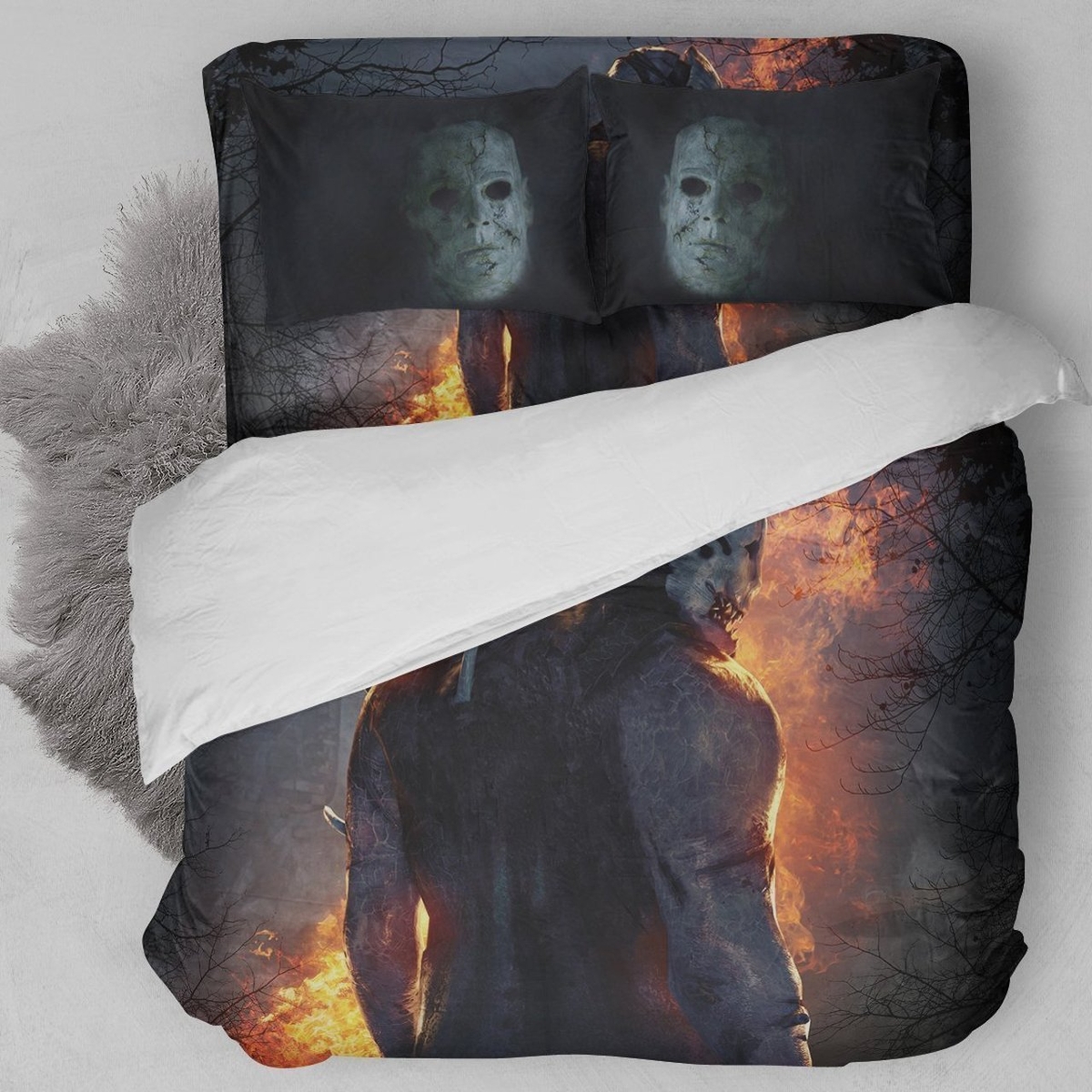 Flame Michael Myers Halloween 3D Printed Bedding Set - Unique Anime Apparel for Fans