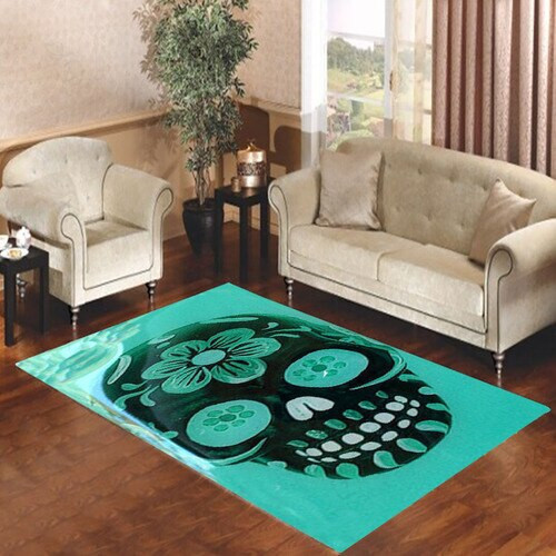 Floral Sugar Skull Turqoise Rectangle Rug Decor Area Rugs For Living Room Bedroom Kitchen Rugs Home Carpet Flooring TTG013677