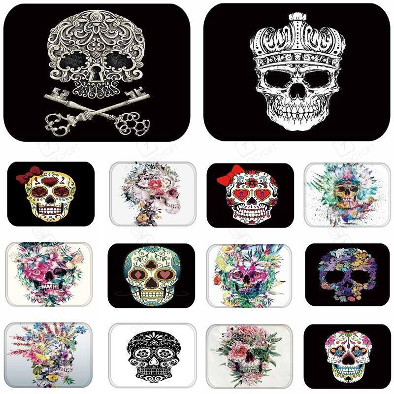 Flower Skull Anti Slip Suede Door Mat Doormat Outdoor Kitchen Floor Mat Rectangle Rug Decor Area Rugs For Living Room Bedroom Kitchen Rugs Home Carpet Flooring TTG013771